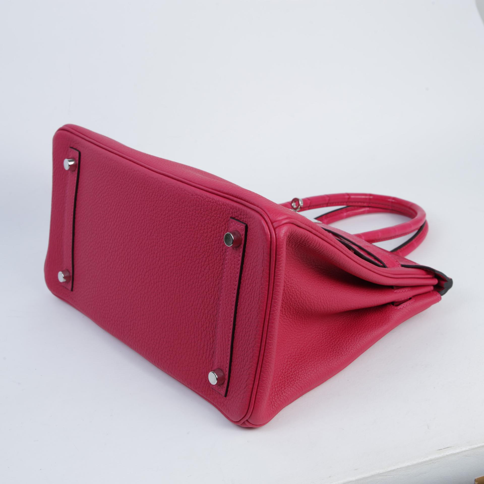A美品 HERMÈS 爱马仕 Birkin 30 Touch 90 覆盆子粉 Framboise □ 短吻鳄 雾面 Togo小牛皮 银扣 Z刻 2021年 - 5