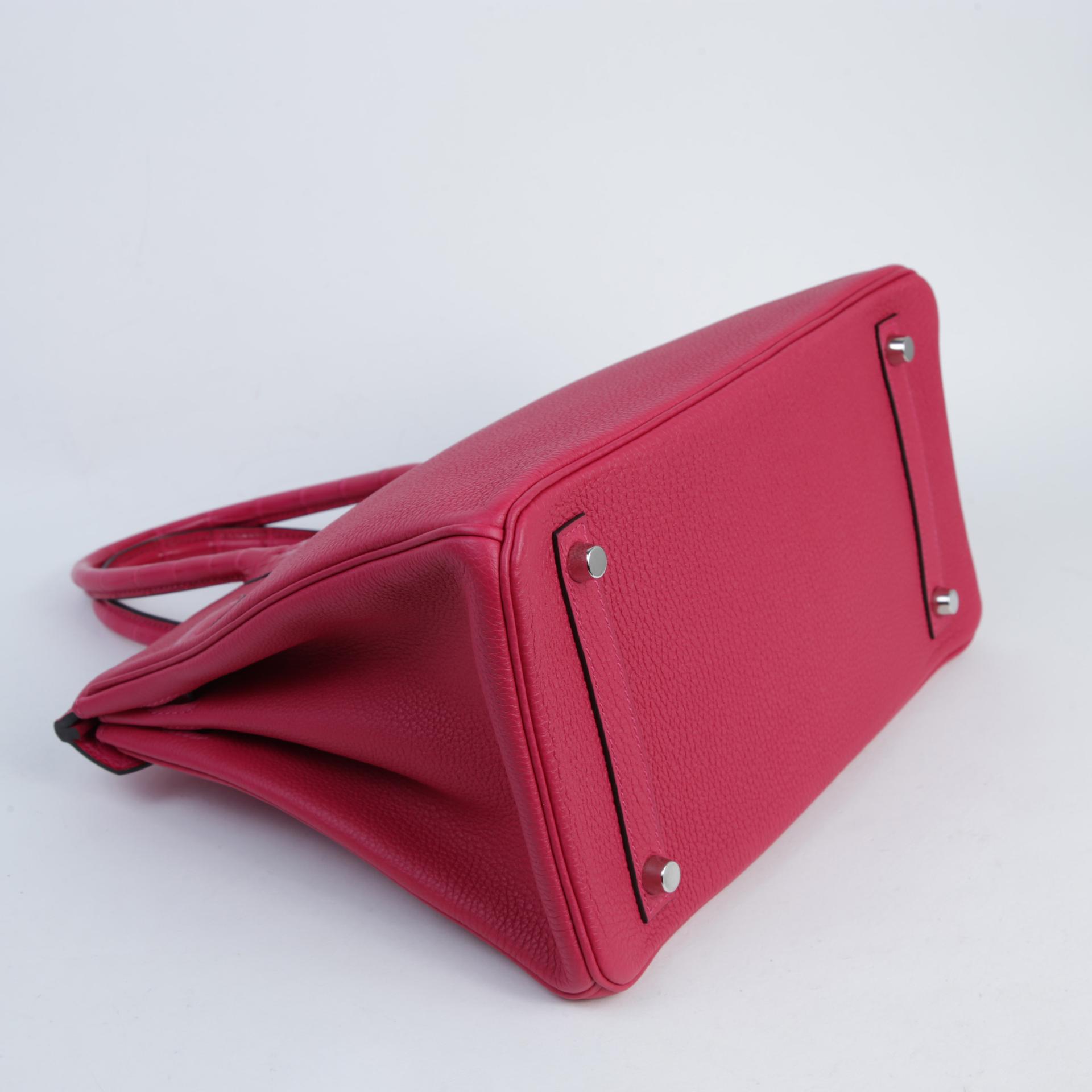A美品 HERMÈS 爱马仕 Birkin 30 Touch 90 覆盆子粉 Framboise □ 短吻鳄 雾面 Togo小牛皮 银扣 Z刻 2021年 - 6