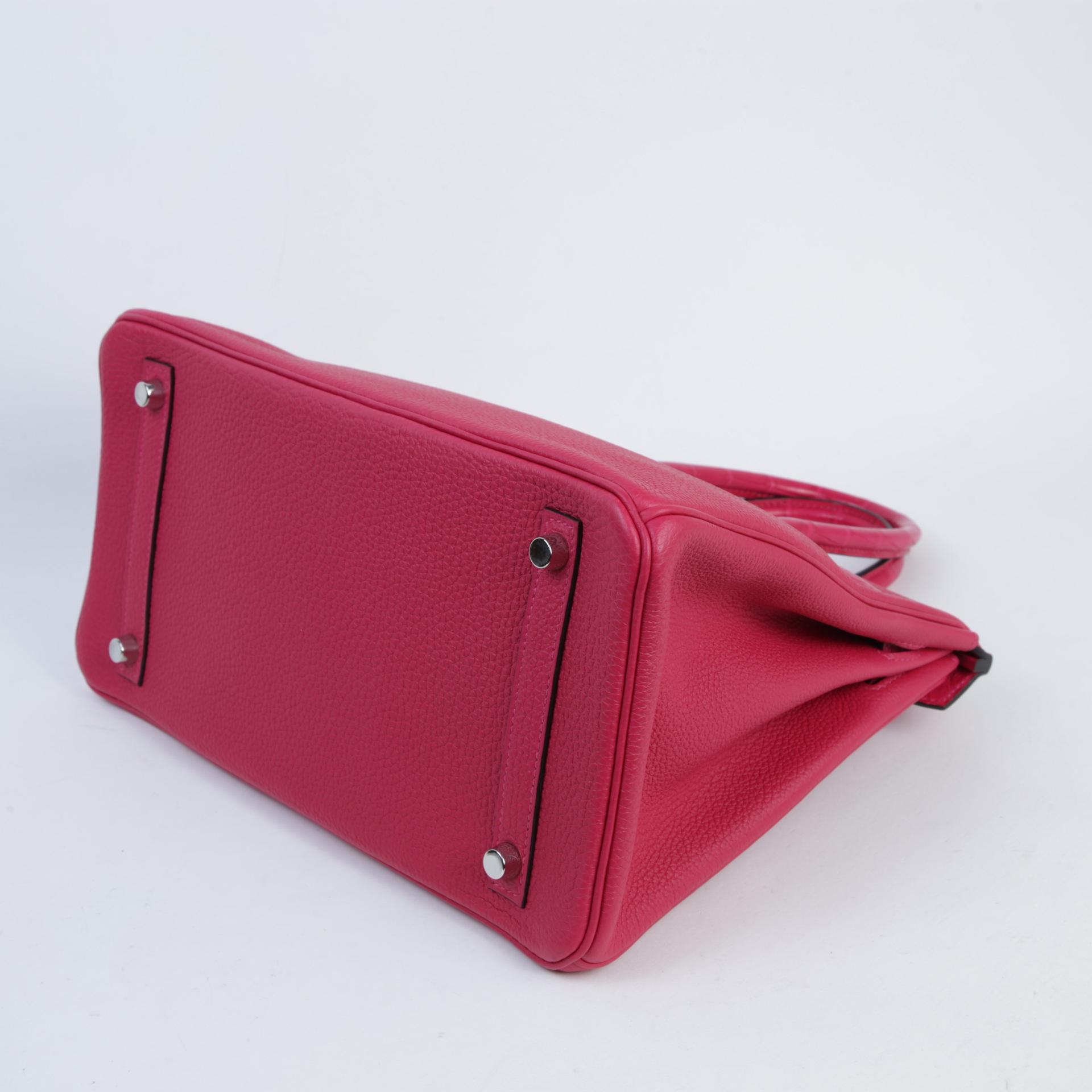 A美品 HERMÈS 爱马仕 Birkin 30 Touch 90 覆盆子粉 Framboise □ 短吻鳄 雾面 Togo小牛皮 银扣 Z刻 2021年 - 7