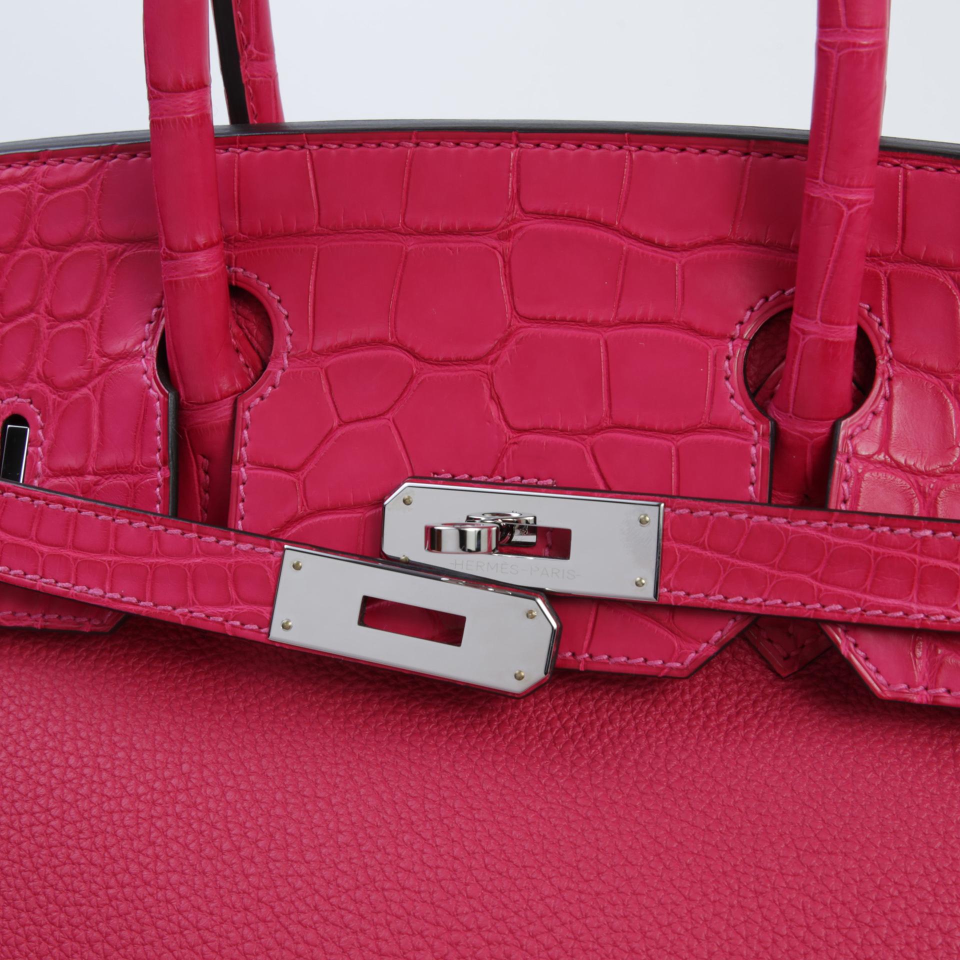 A美品 HERMÈS 爱马仕 Birkin 30 Touch 90 覆盆子粉 Framboise □ 短吻鳄 雾面 Togo小牛皮 银扣 Z刻 2021年 - 8