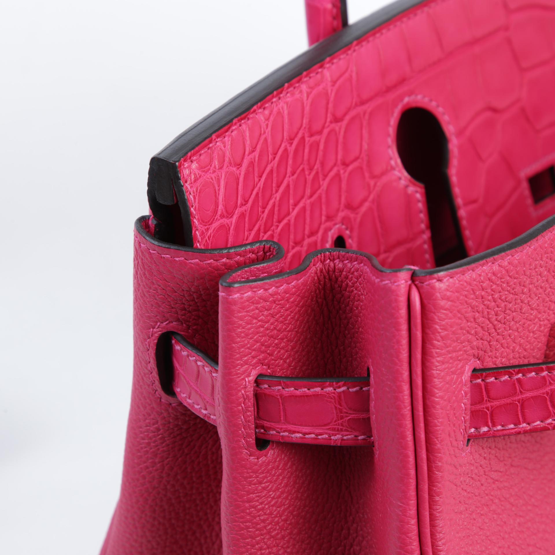 A美品 HERMÈS 爱马仕 Birkin 30 Touch 90 覆盆子粉 Framboise □ 短吻鳄 雾面 Togo小牛皮 银扣 Z刻 2021年 - 12