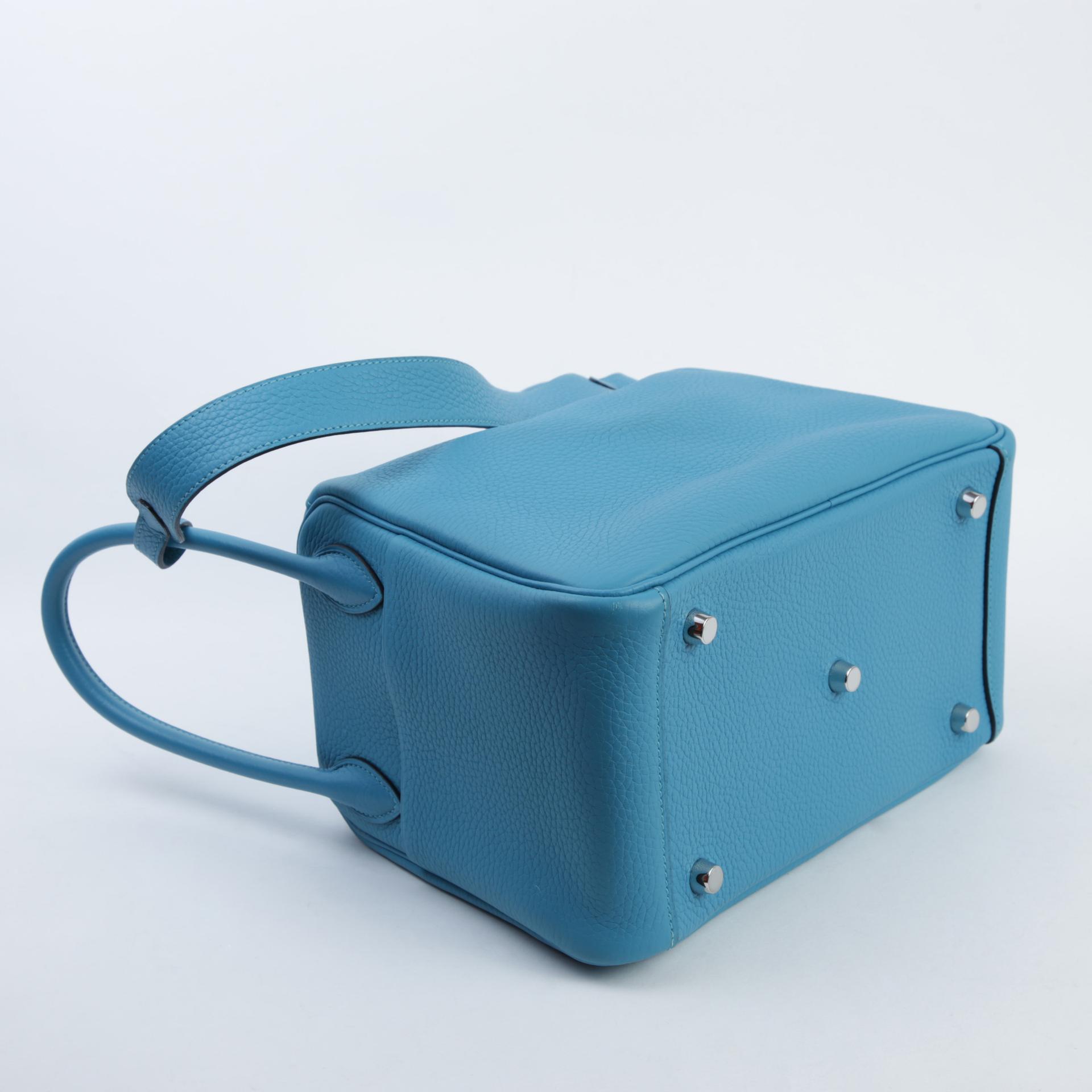 A美品  HERMÈS 愛馬仕  Lindy 26 7B 松石藍 Turquoise Clemence小牛皮 銀扣 □R刻 2014年 - 6