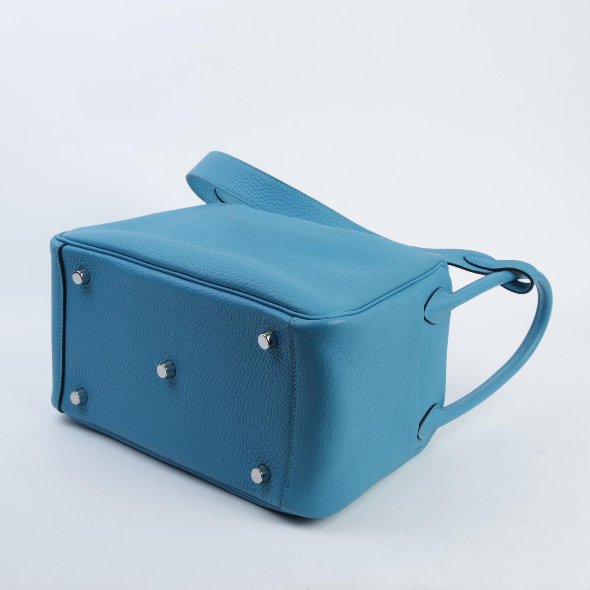 A美品  HERMÈS 愛馬仕  Lindy 26 7B 松石藍 Turquoise Clemence小牛皮 銀扣 □R刻 2014年 - 7