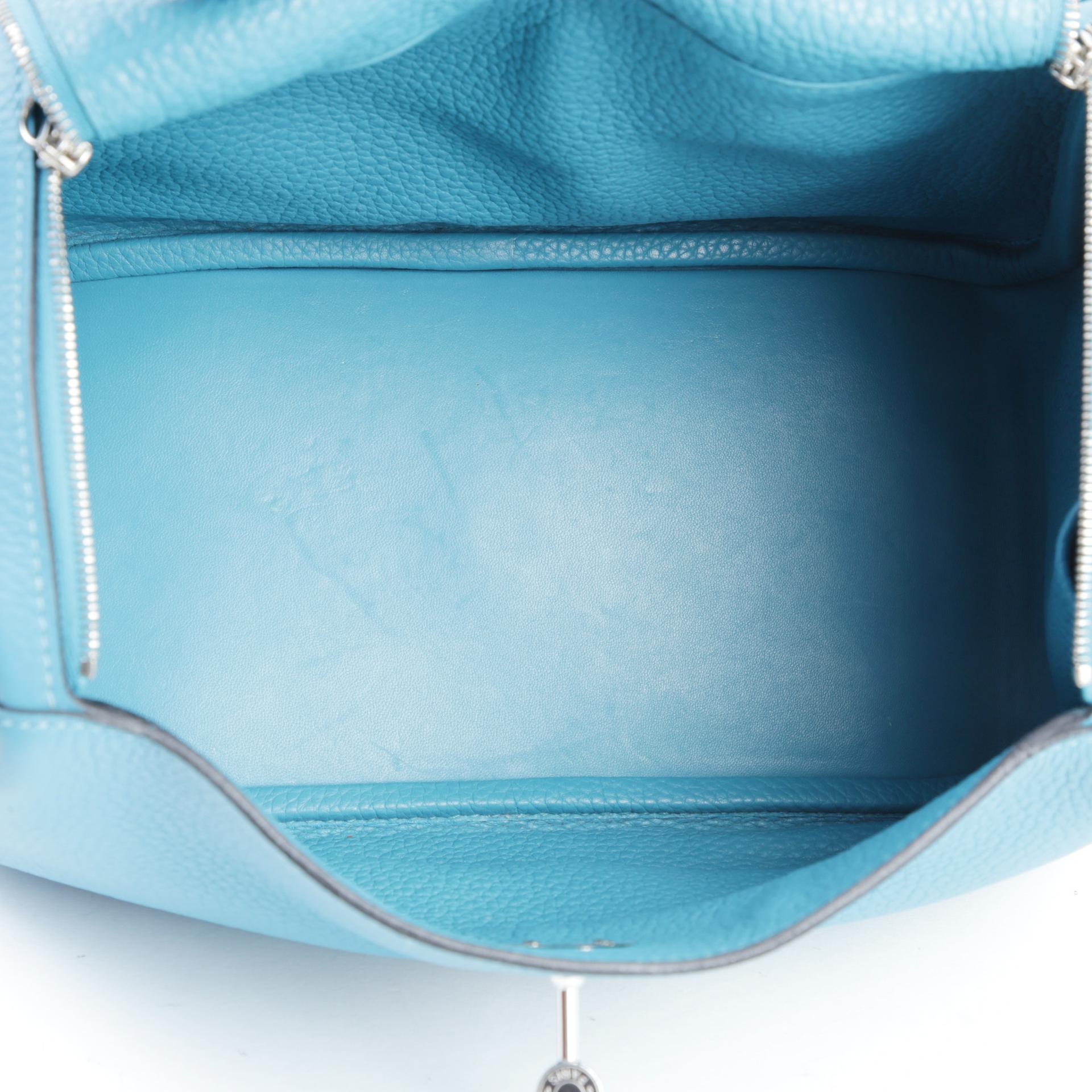A美品  HERMÈS 愛馬仕  Lindy 26 7B 松石藍 Turquoise Clemence小牛皮 銀扣 □R刻 2014年 - 11