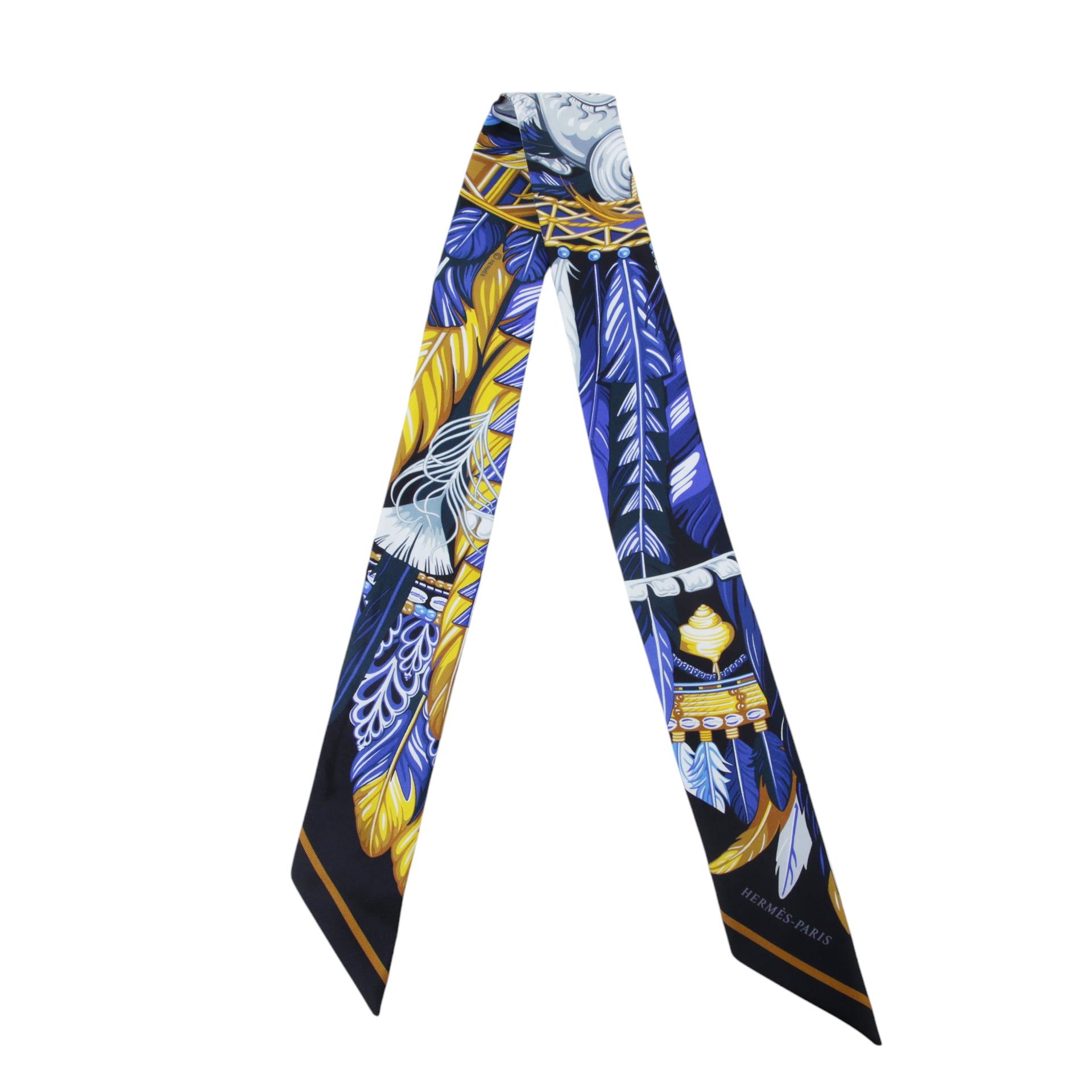 Very Good ( Rank A) HERMÈS Twilly DANSE PACIFIQUE Navy (7U) Silk - 1