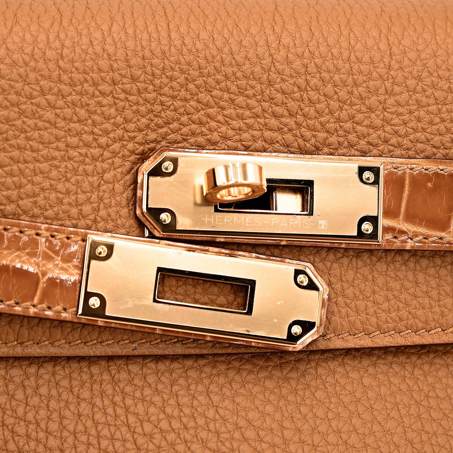 Unused ( Rank NS ) HERMÈS Kelly 28 Touch Tabac Camel (24) Togo Shiny Niloticus Crocodile Gold hardware U (2022) - 8