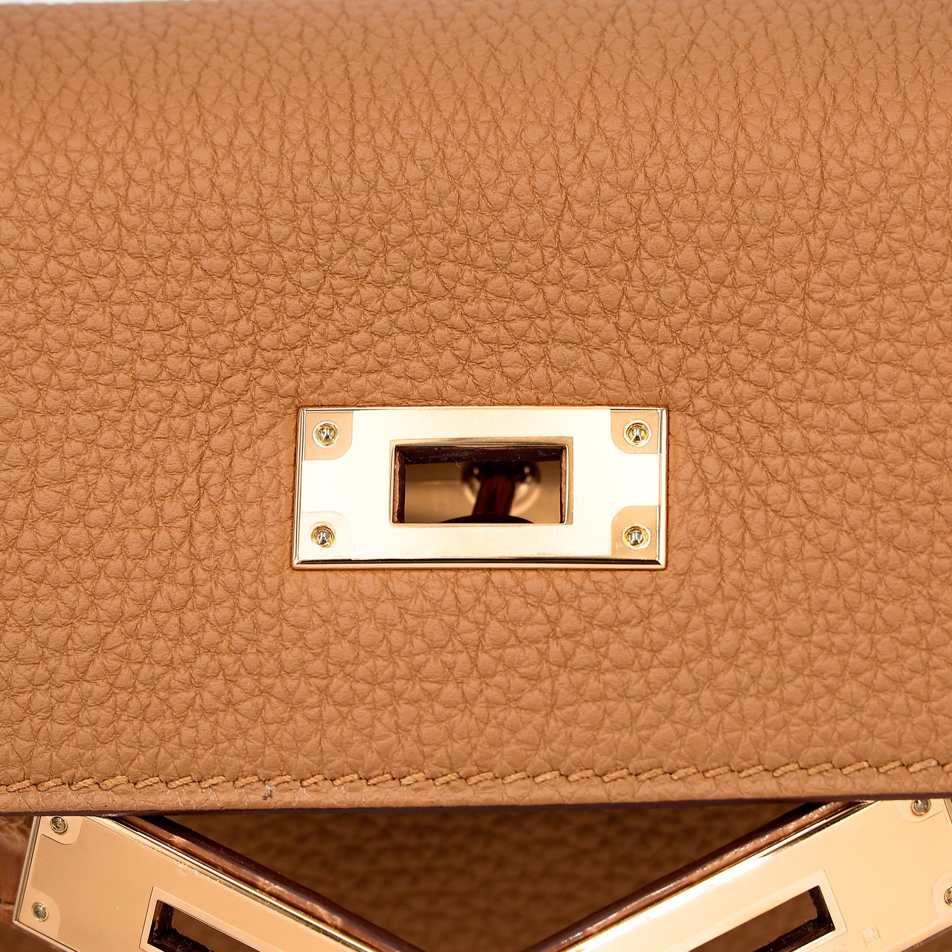 Unused ( Rank NS ) HERMÈS Kelly 28 Touch Tabac Camel (24) Togo Shiny Niloticus Crocodile Gold hardware U (2022) - 10