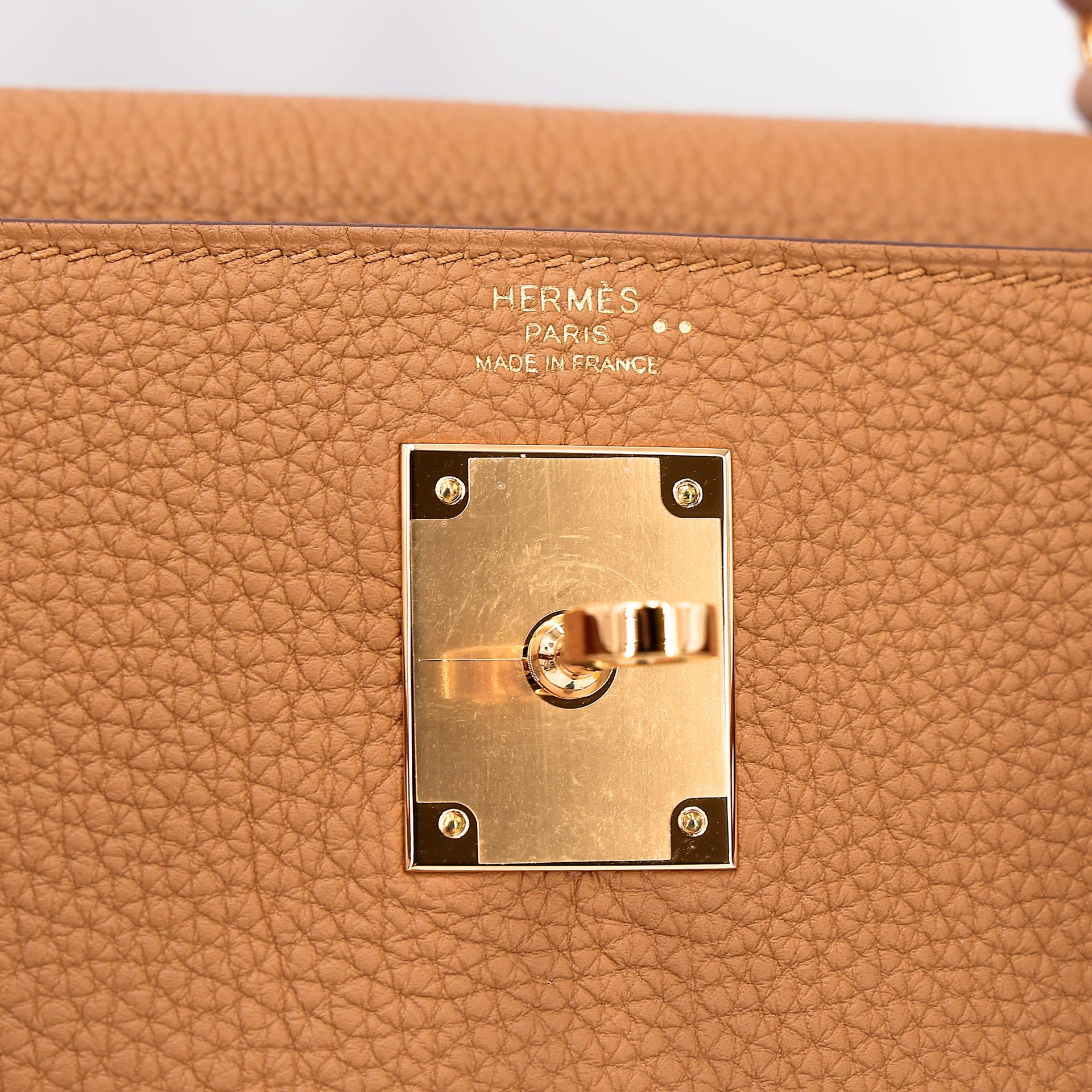 Unused ( Rank NS ) HERMÈS Kelly 28 Touch Tabac Camel (24) Togo Shiny Niloticus Crocodile Gold hardware U (2022) - 12