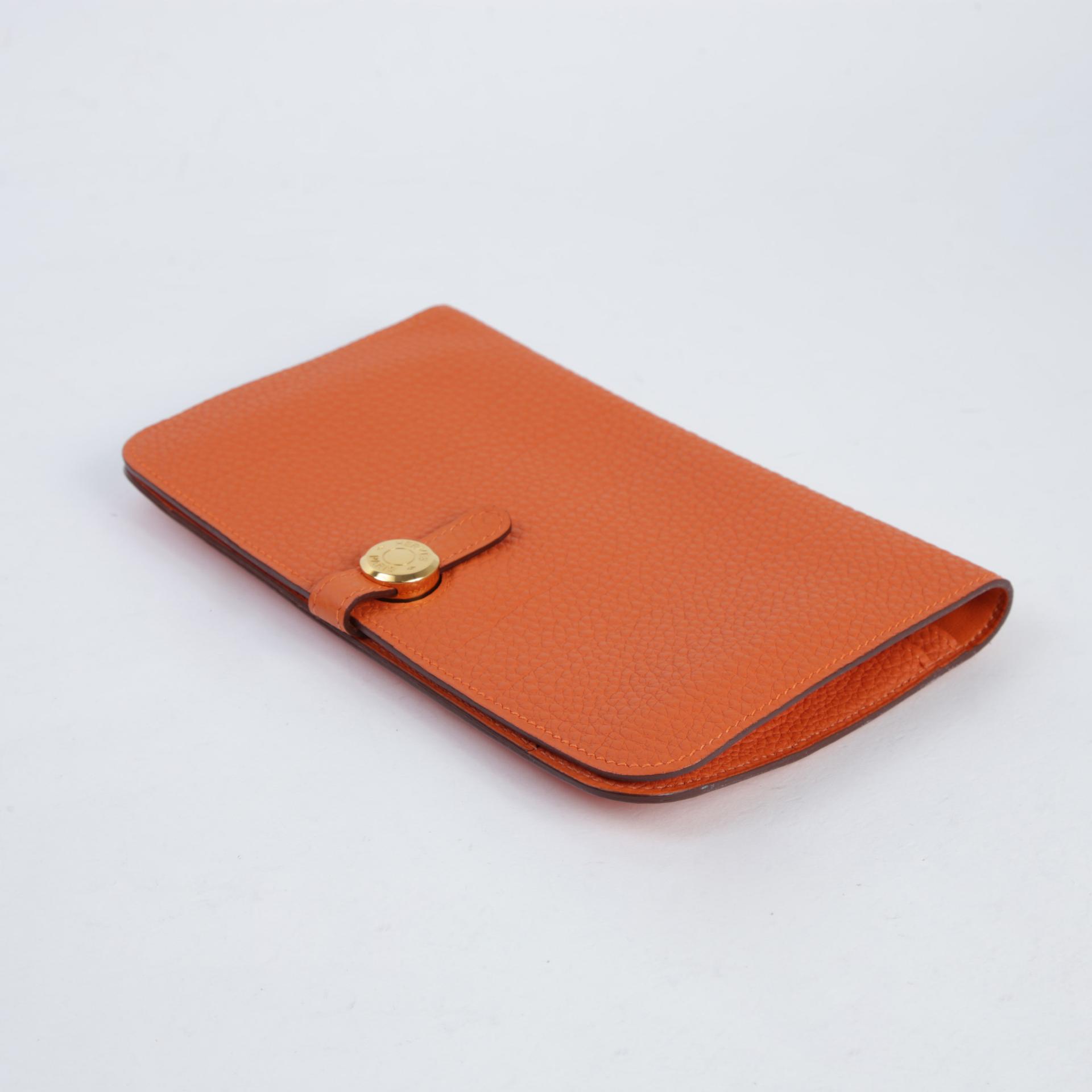 SA超美品 HERMÈS 愛馬仕 Dogon 錢包 GM 橙色 Togo皮 金扣 □H刻 2004年 - 4