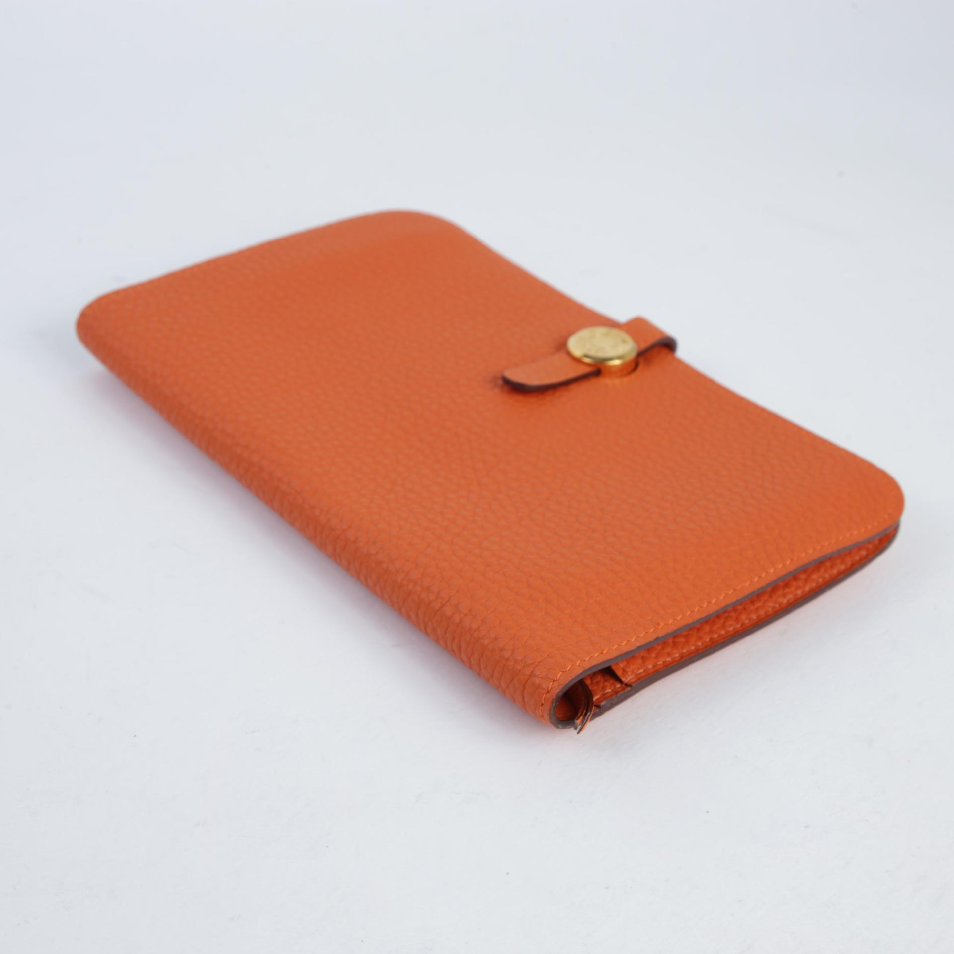 SA超美品 HERMÈS 愛馬仕 Dogon 錢包 GM 橙色 Togo皮 金扣 □H刻 2004年 - 6