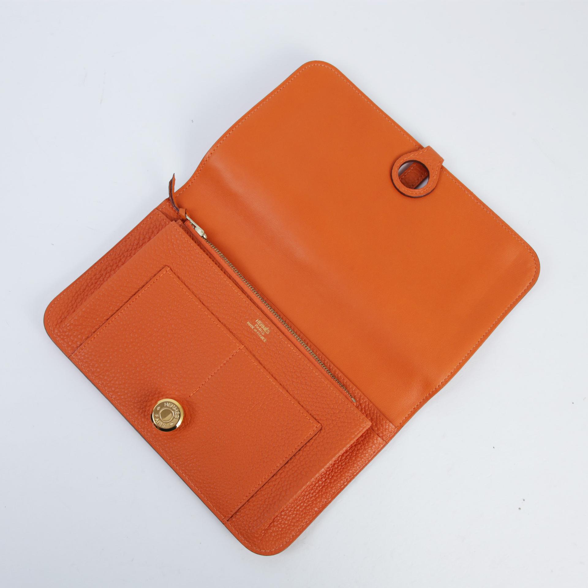SA超美品 HERMÈS 愛馬仕 Dogon 錢包 GM 橙色 Togo皮 金扣 □H刻 2004年 - 8