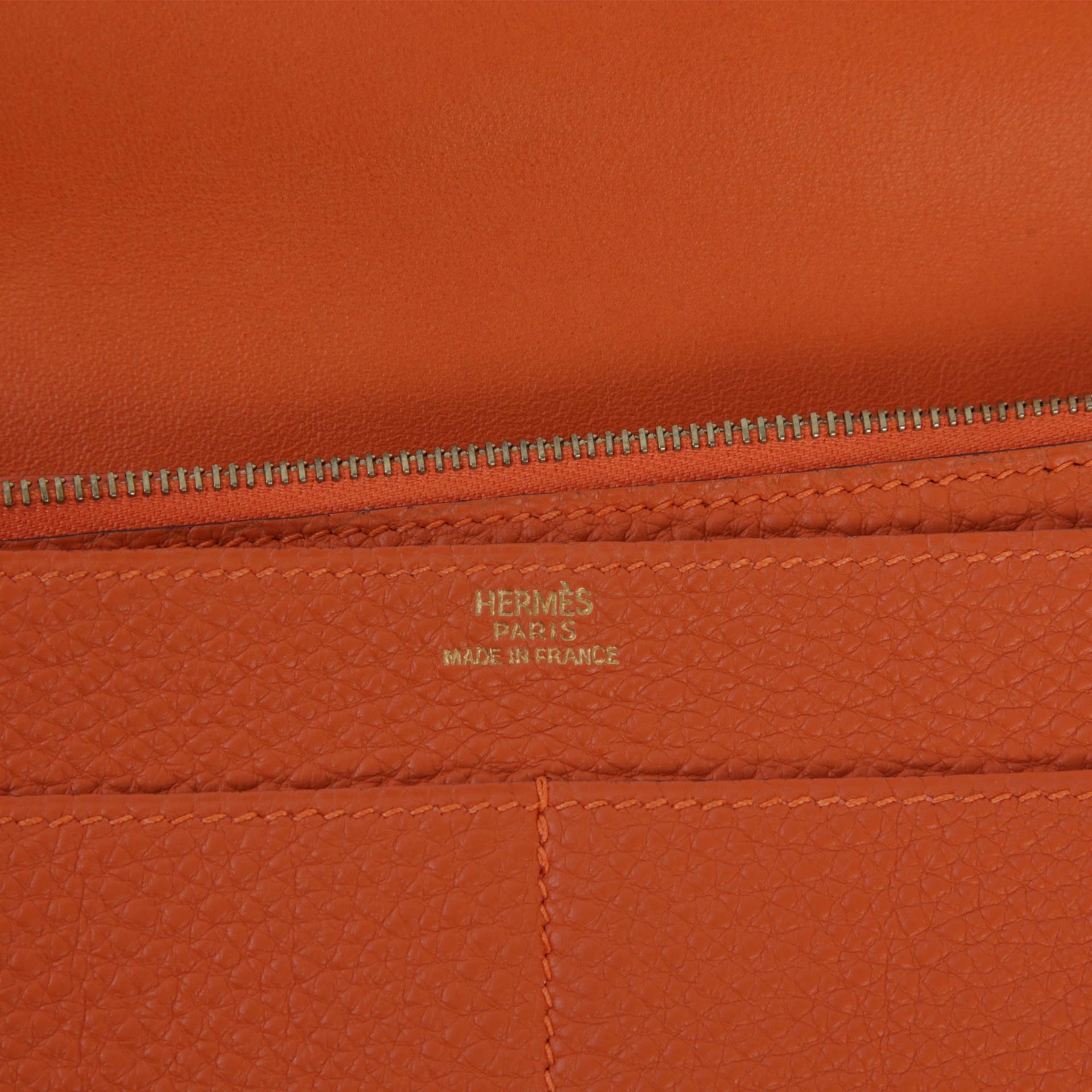 SA超美品 HERMÈS 愛馬仕 Dogon 錢包 GM 橙色 Togo皮 金扣 □H刻 2004年 - 9