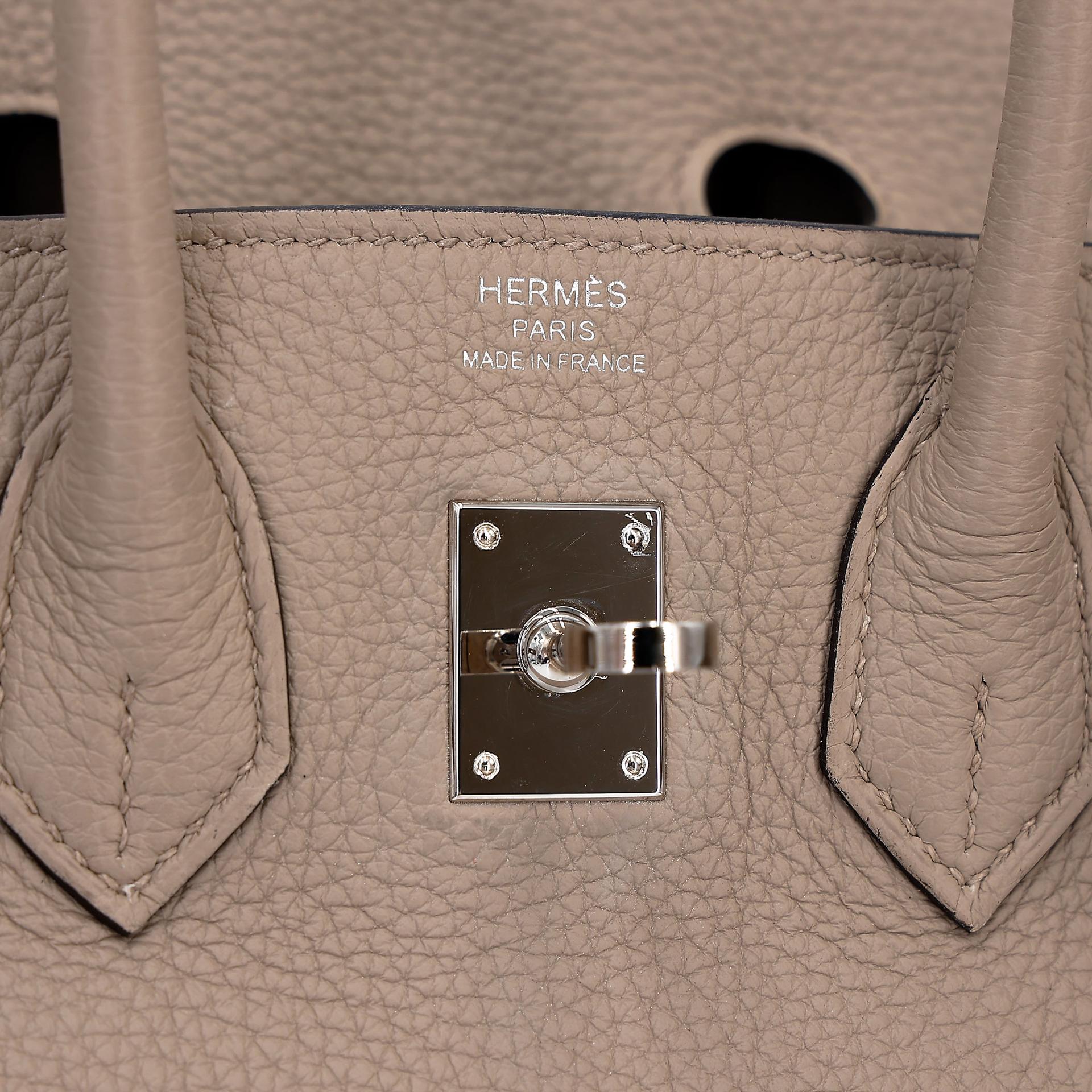 Excellent ( Rank SA ) HERMÈS Birkin 25 Gris Tourterelle (81) Togo Palladium hardware U (2022) - 12