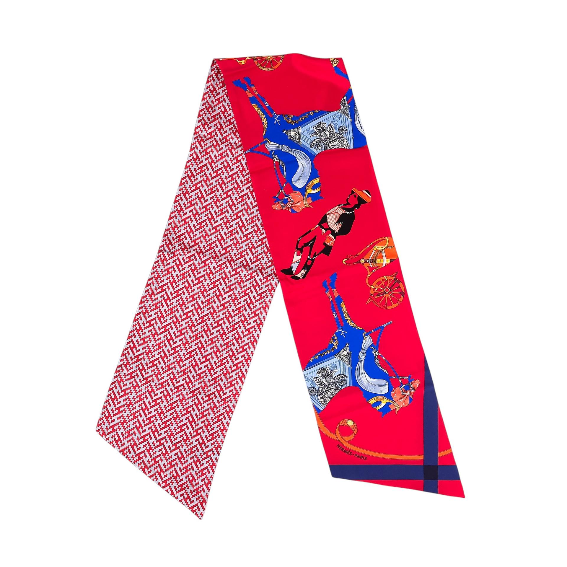 Unused ( Rank NS ) HERMÈS Maxi Twilly 220cm Red Blue Silk - 1