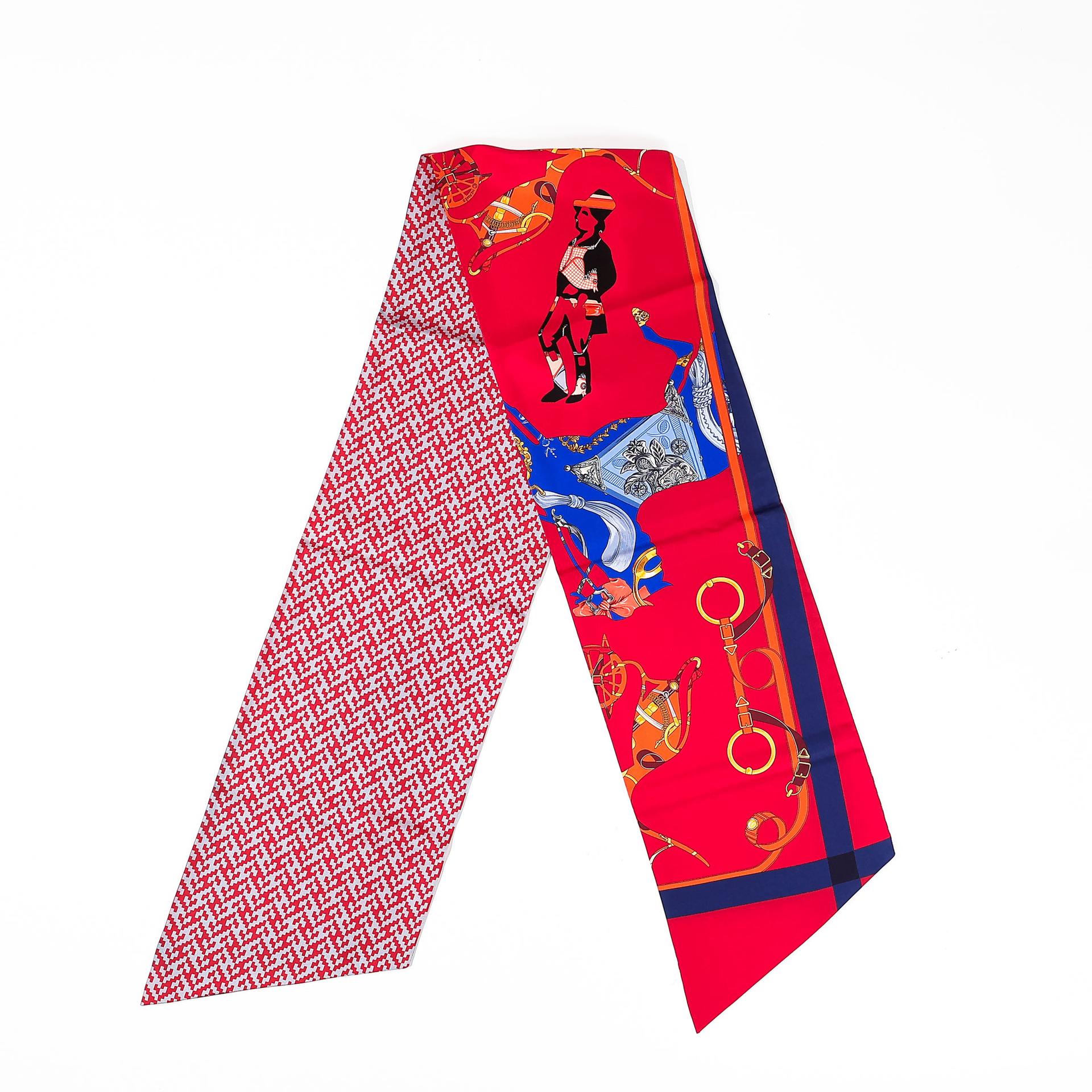 Unused ( Rank NS ) HERMÈS Maxi Twilly 220cm Red Blue Silk - 2