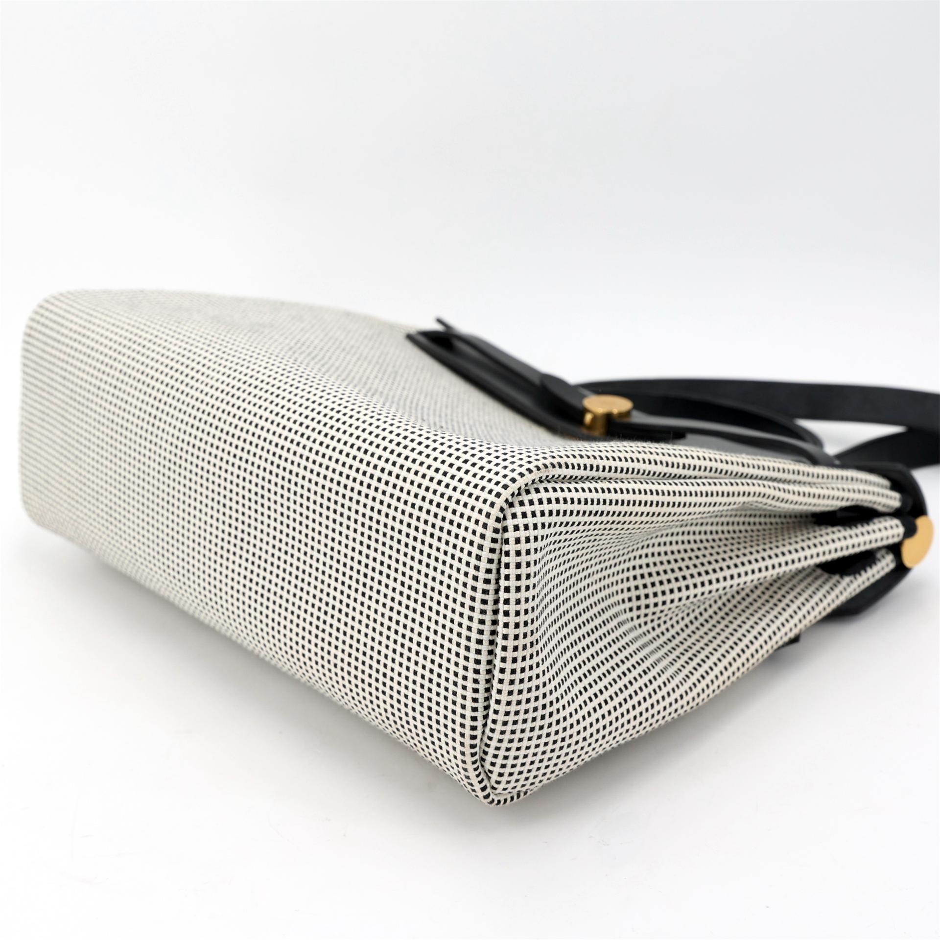Excellent ( Rank SA ) HERMÈS Herbag PM Black (89) Ecru Vache Hunter Toile Quadrille canvas Gold hardware B (2023) - 7