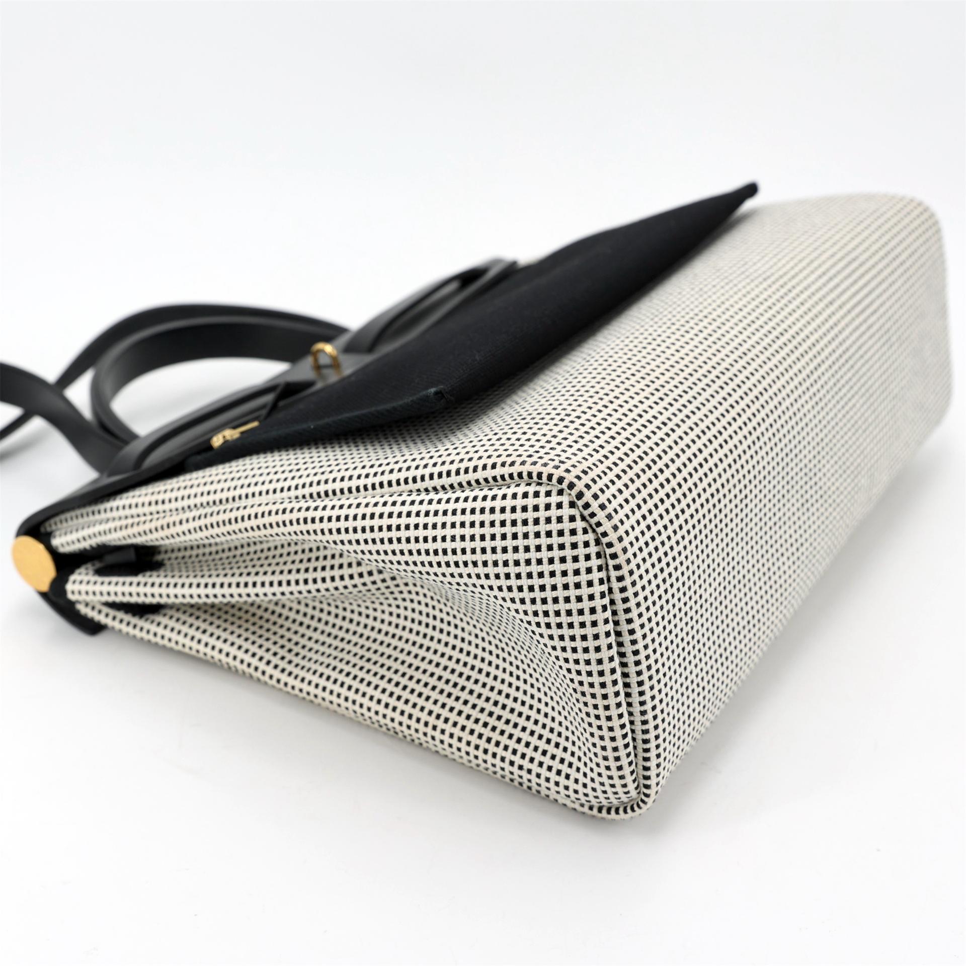 Excellent ( Rank SA ) HERMÈS Herbag PM Black (89) Ecru Vache Hunter Toile Quadrille canvas Gold hardware B (2023) - 8