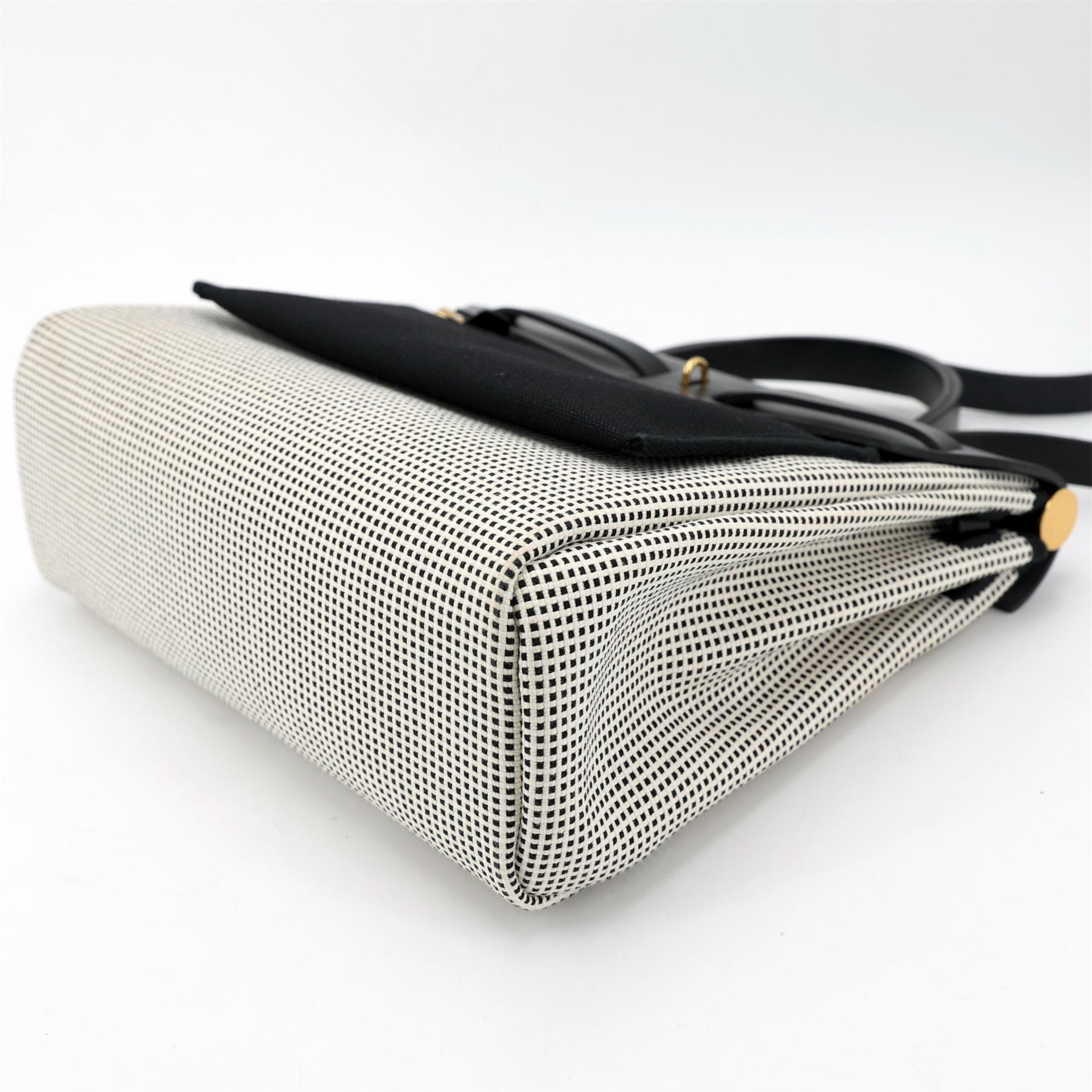 Excellent ( Rank SA ) HERMÈS Herbag PM Black (89) Ecru Vache Hunter Toile Quadrille canvas Gold hardware B (2023) - 9