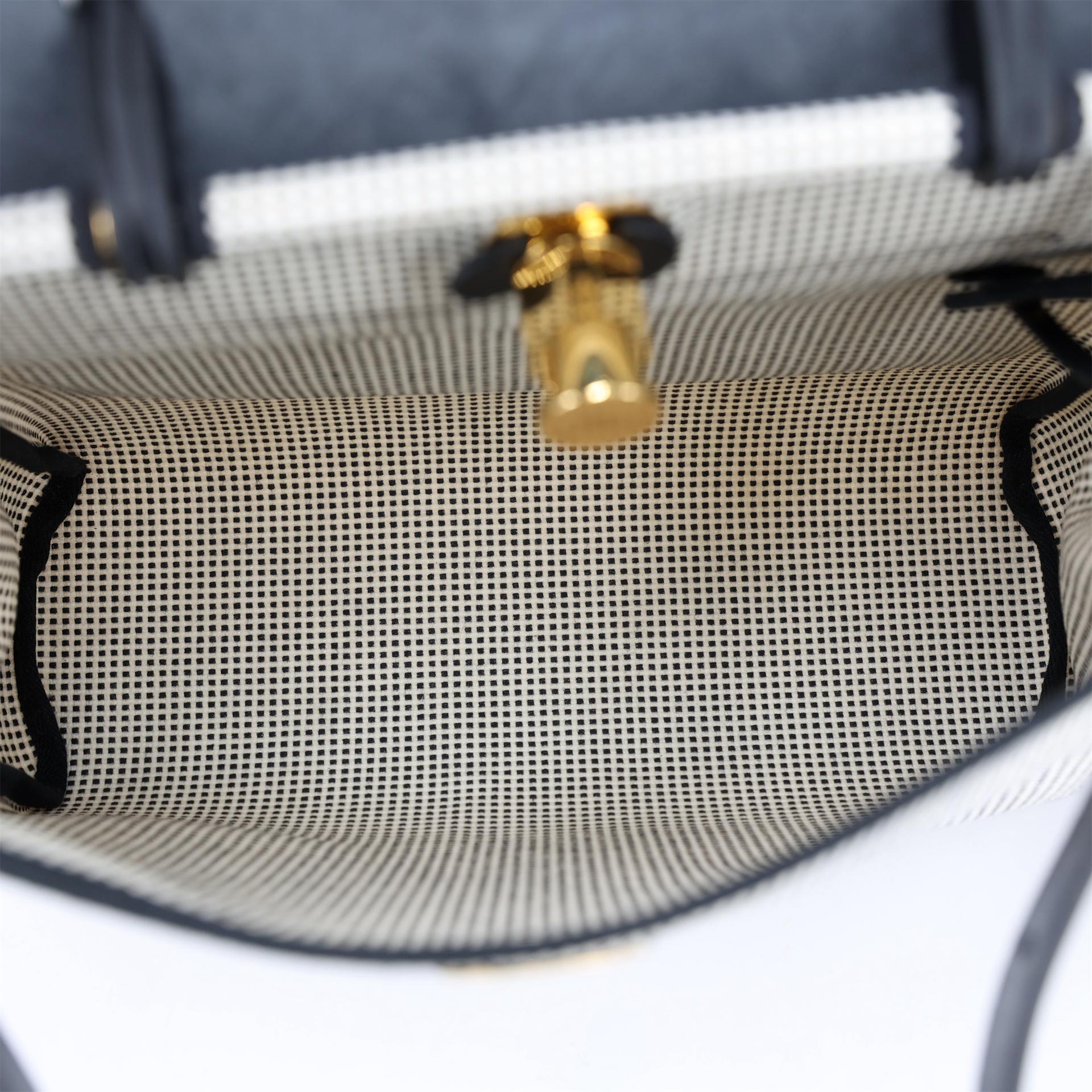 Excellent ( Rank SA ) HERMÈS Herbag PM Black (89) Ecru Vache Hunter Toile Quadrille canvas Gold hardware B (2023) - 16
