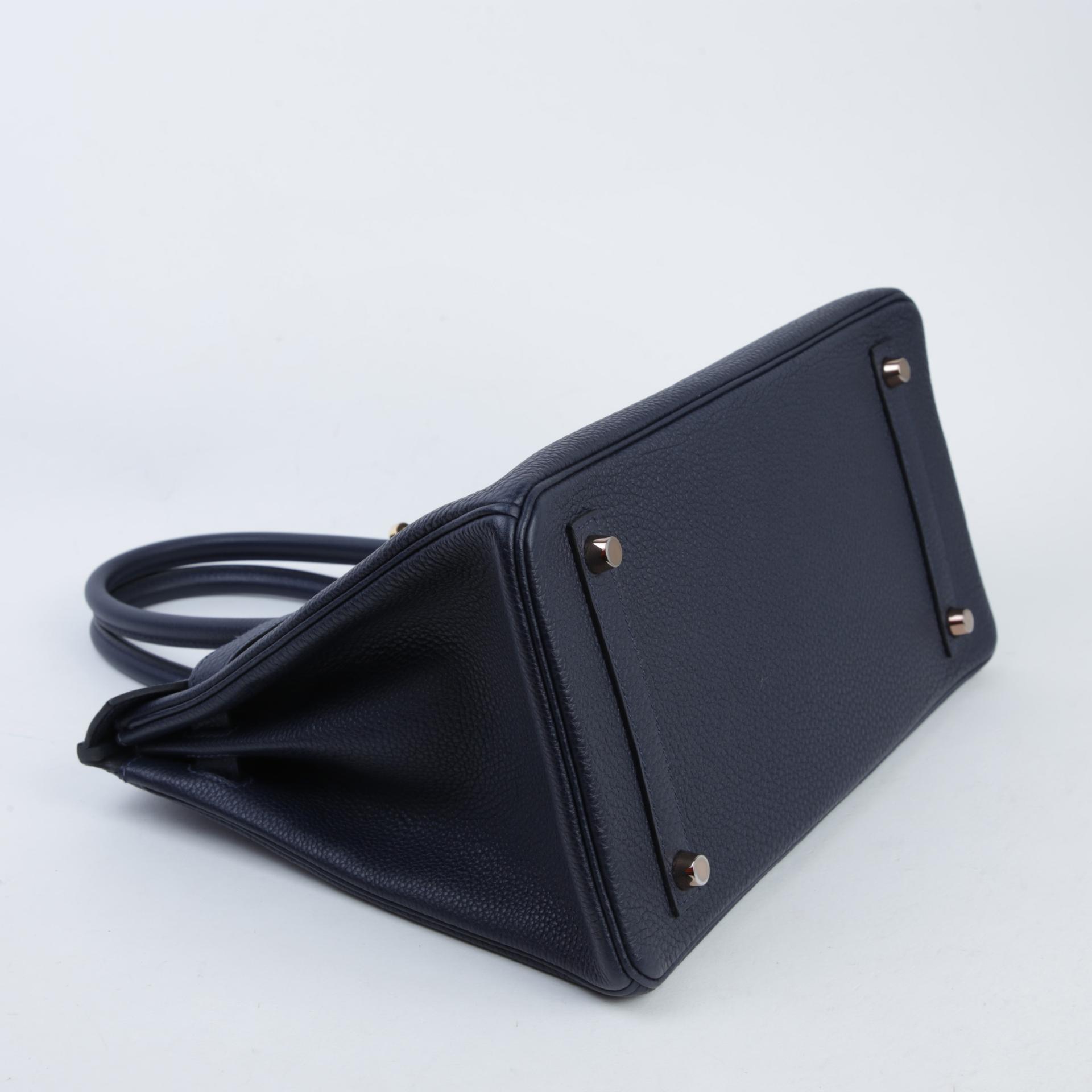 Very Good ( Rank A)  HERMÈS  Birkin 30 Bleu Nuit (2Z) Togo Rose Gold hardware D (2019) - 4