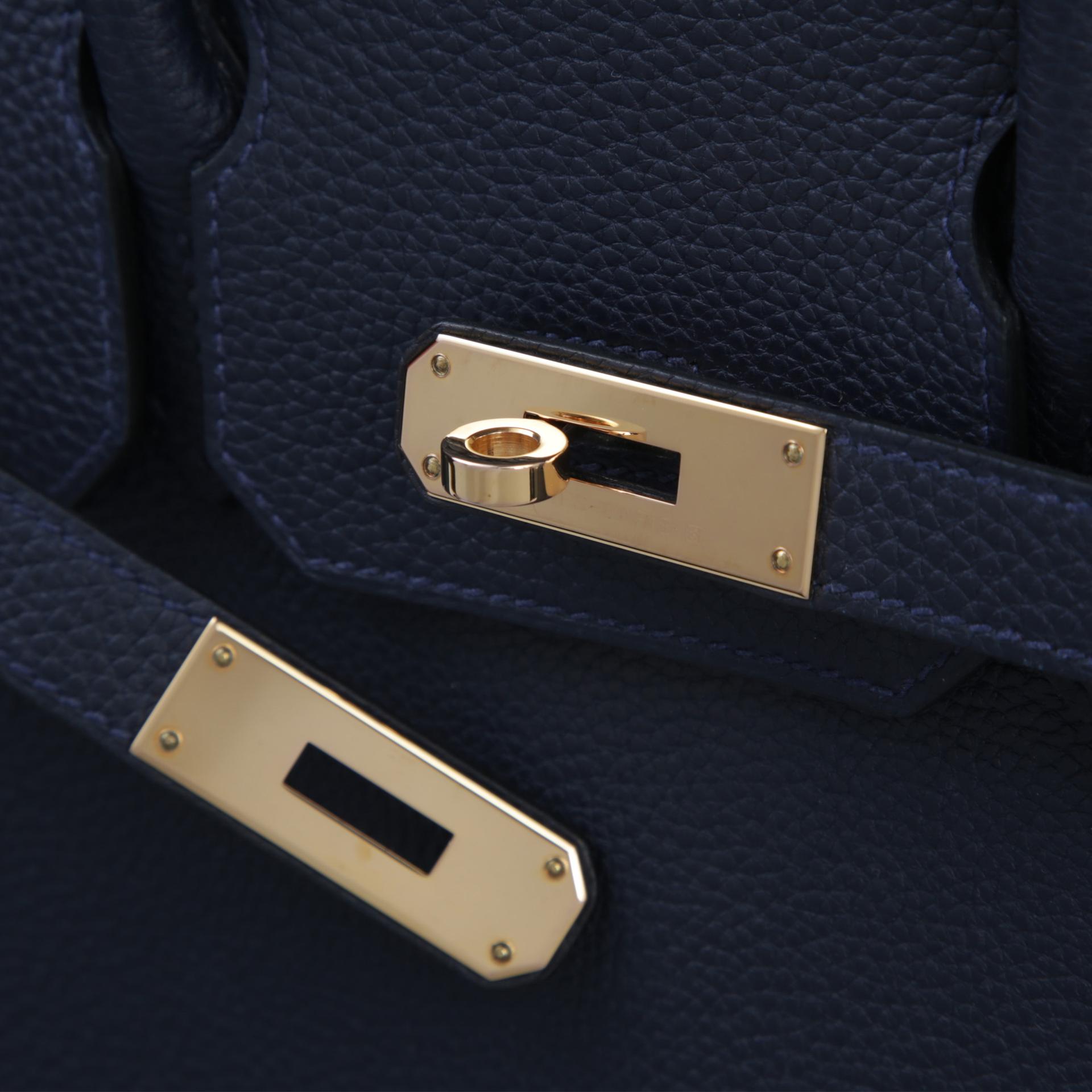 Very Good ( Rank A)  HERMÈS  Birkin 30 Bleu Nuit (2Z) Togo Rose Gold hardware D (2019) - 8