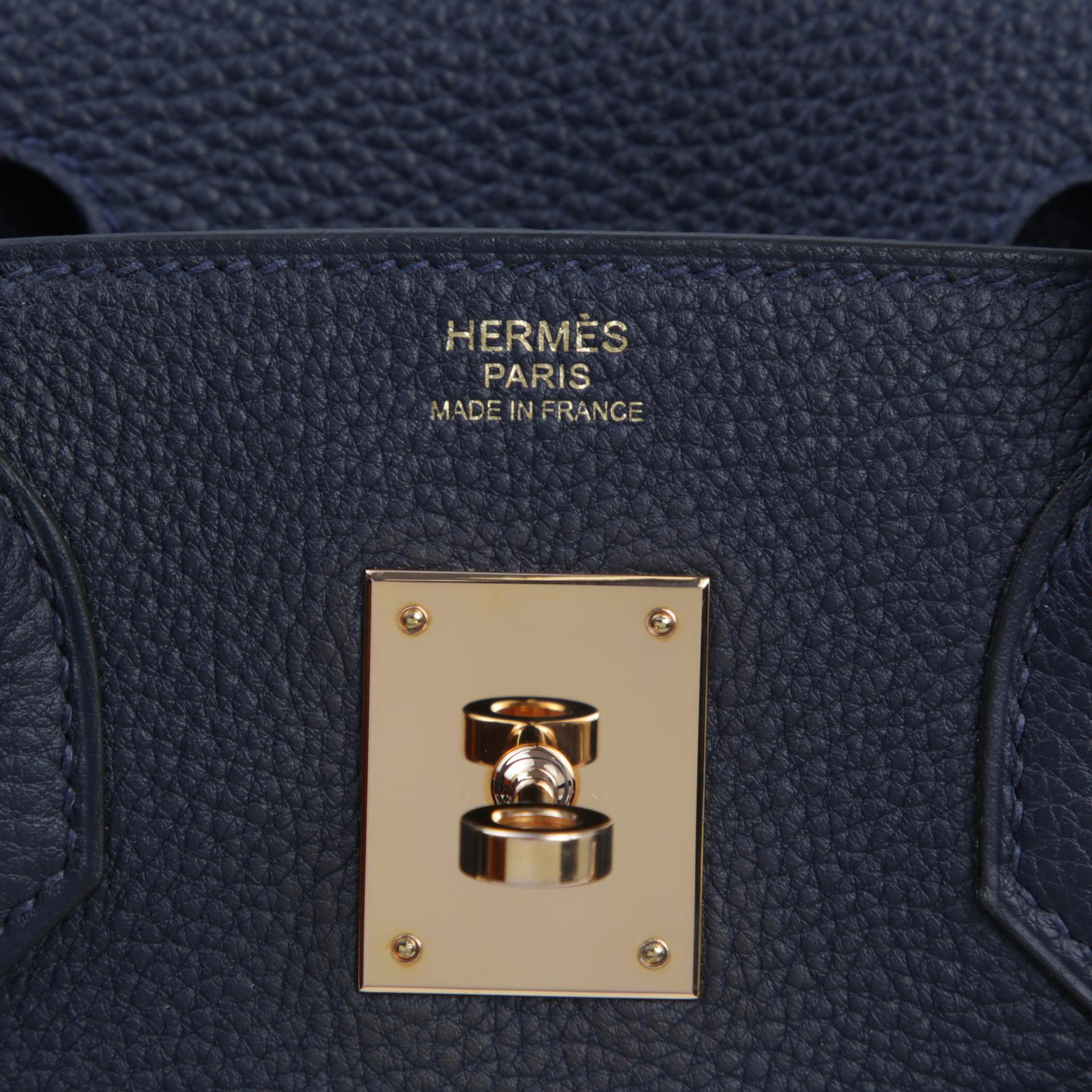 Very Good ( Rank A)  HERMÈS  Birkin 30 Bleu Nuit (2Z) Togo Rose Gold hardware D (2019) - 9