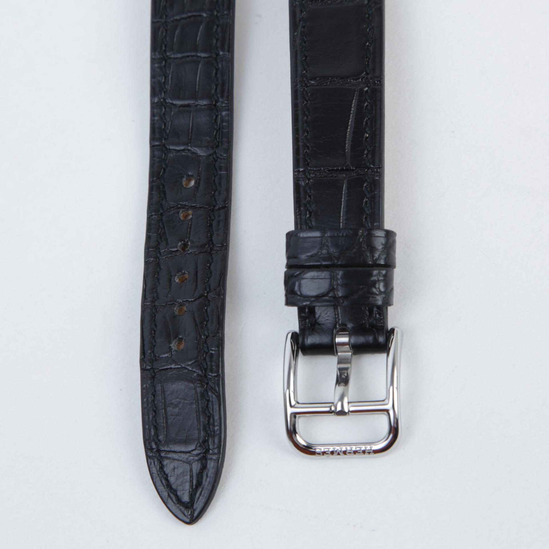 Unused ( Rank NS ) HERMÈS Double Tour Leather Watch Strap Black (89) Alligator Palladium hardware D (2019) - 3