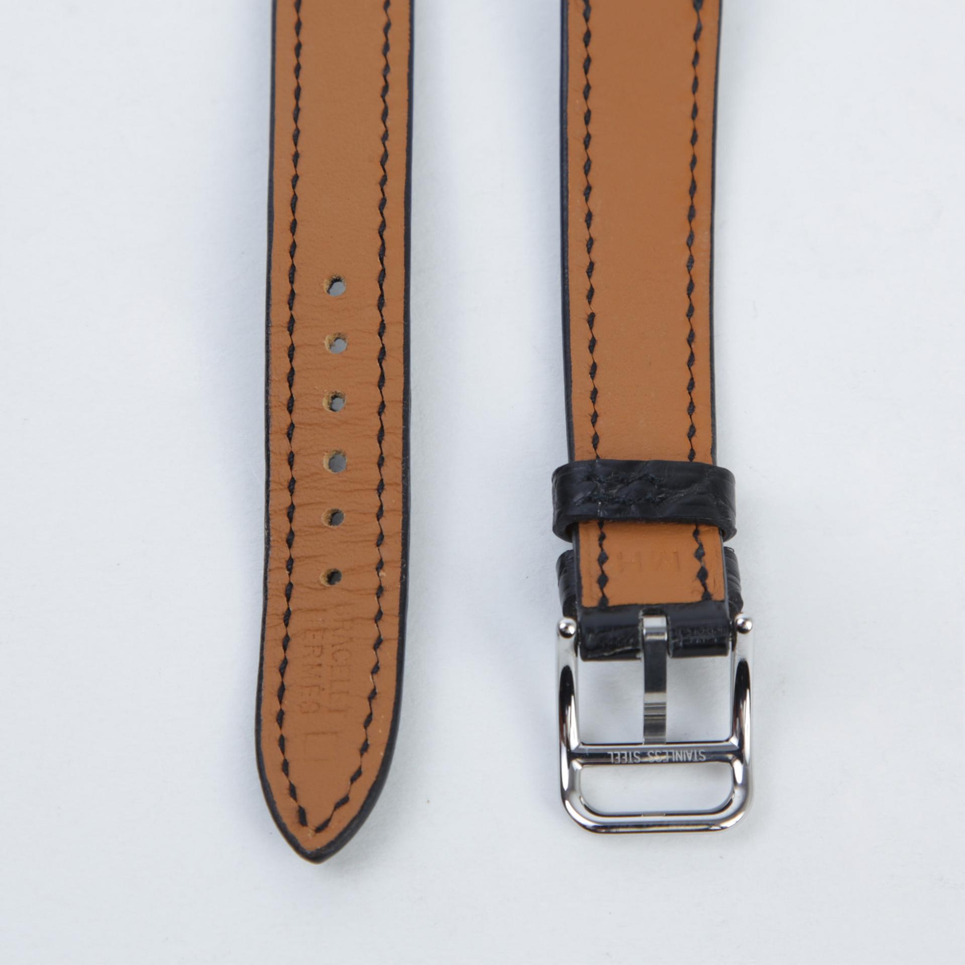 Unused ( Rank NS ) HERMÈS Double Tour Leather Watch Strap Black (89) Alligator Palladium hardware D (2019) - 4