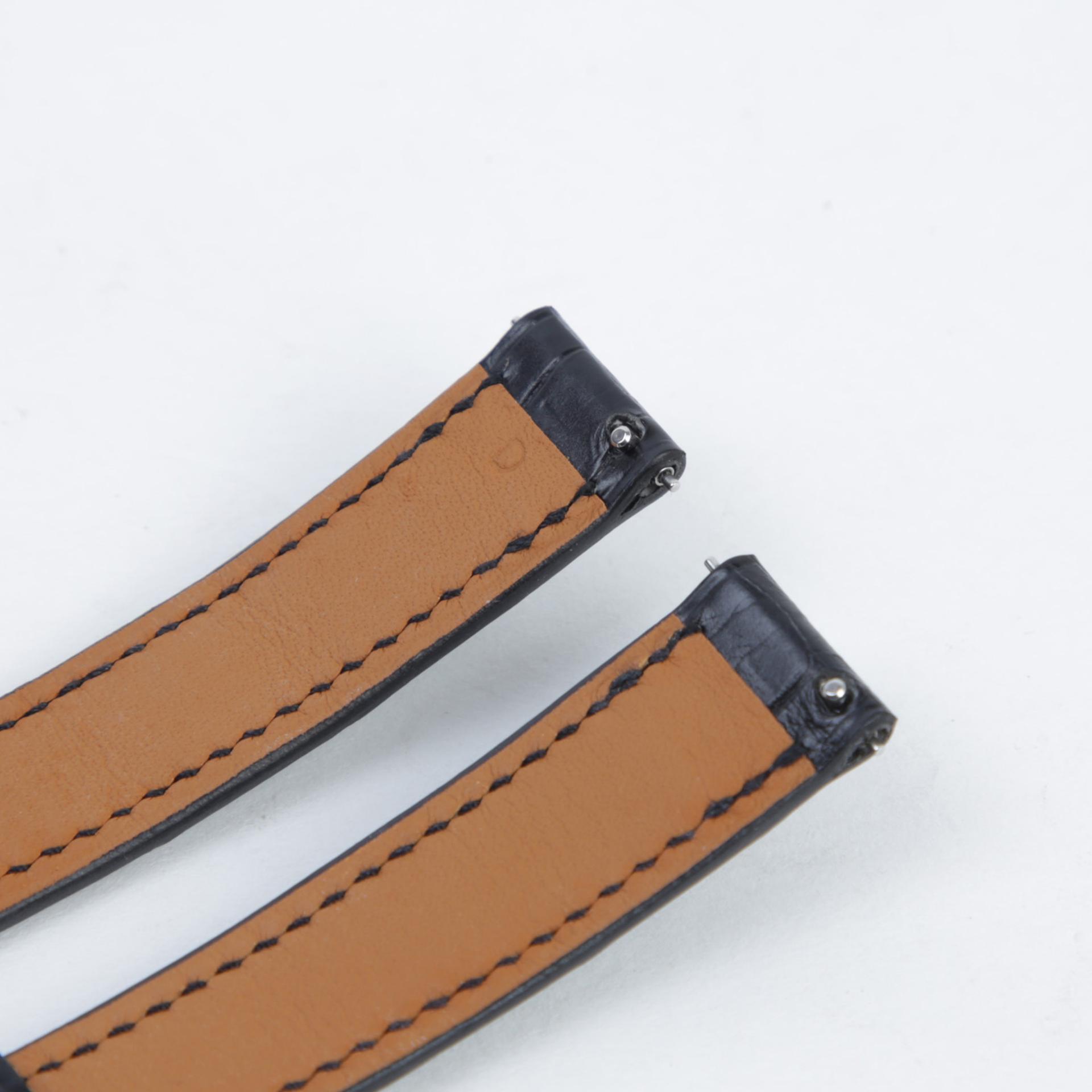 Unused ( Rank NS ) HERMÈS Double Tour Leather Watch Strap Black (89) Alligator Palladium hardware D (2019) - 5