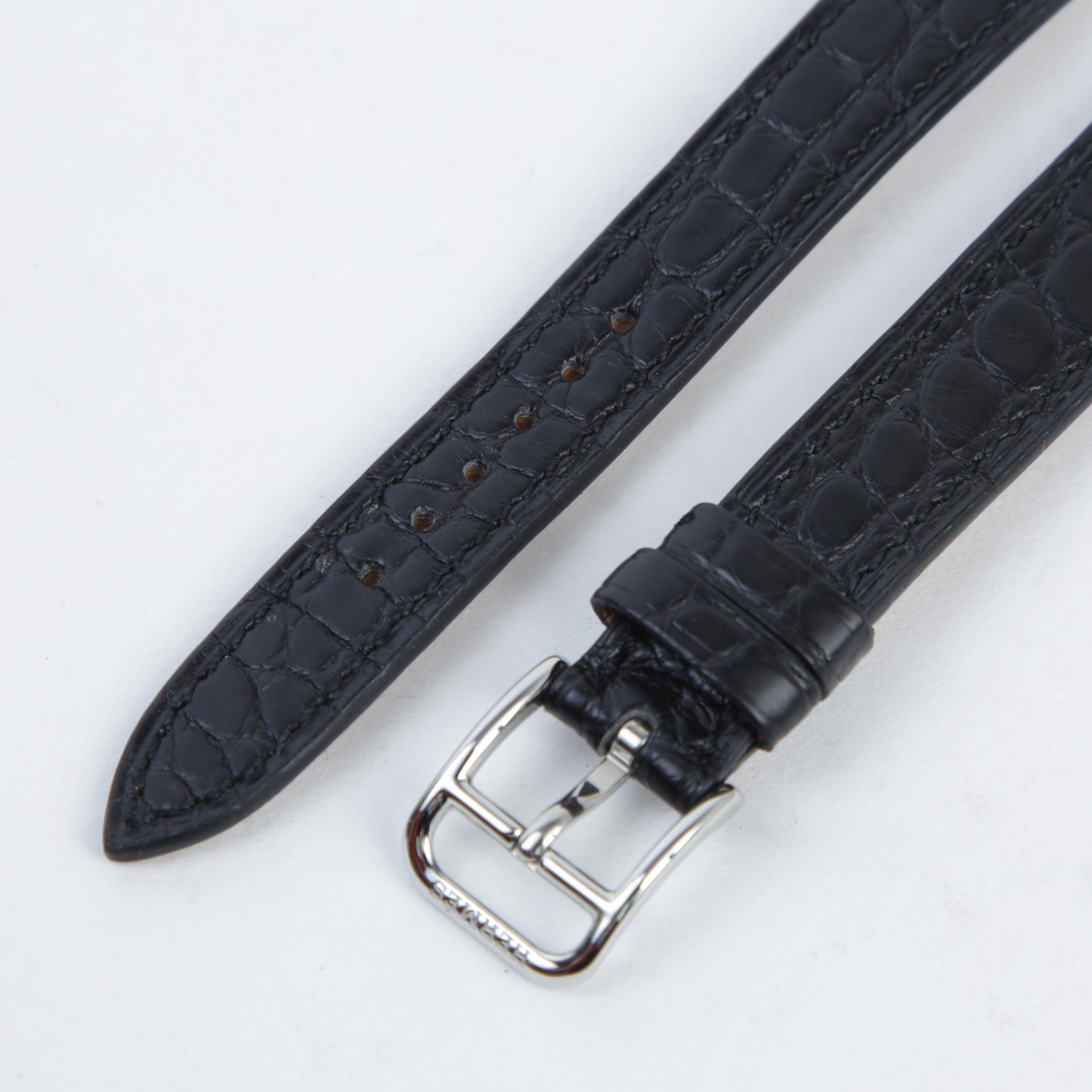 Unused ( Rank NS ) HERMÈS Leather Watch Strap Black (89) Alligator Palladium hardware - 3