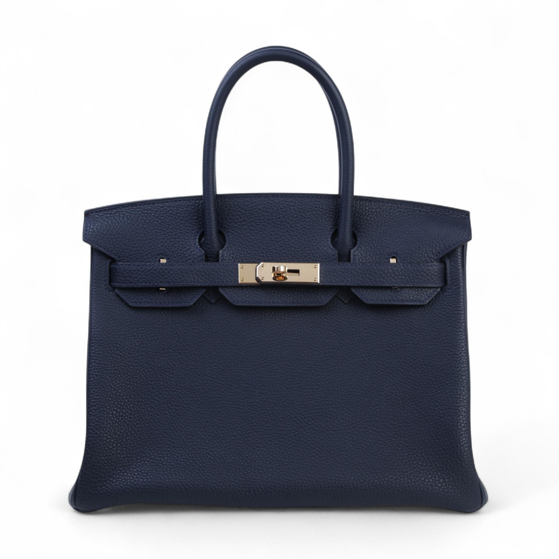 Very Good ( Rank A)  HERMÈS  Birkin 30 Bleu Nuit (2Z) Togo Rose Gold hardware D (2019) - 1