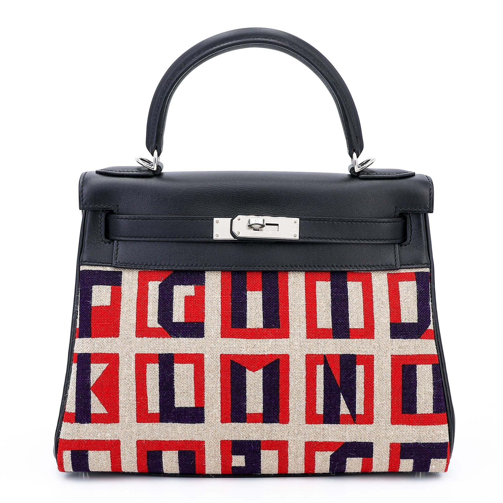 ランク NS 未使用品 HERMÈS エルメス 限定品 ケリー28 カレのアルファベット ブラック (89) キャンバス スイフト シルバー金具 C刻印 - 1