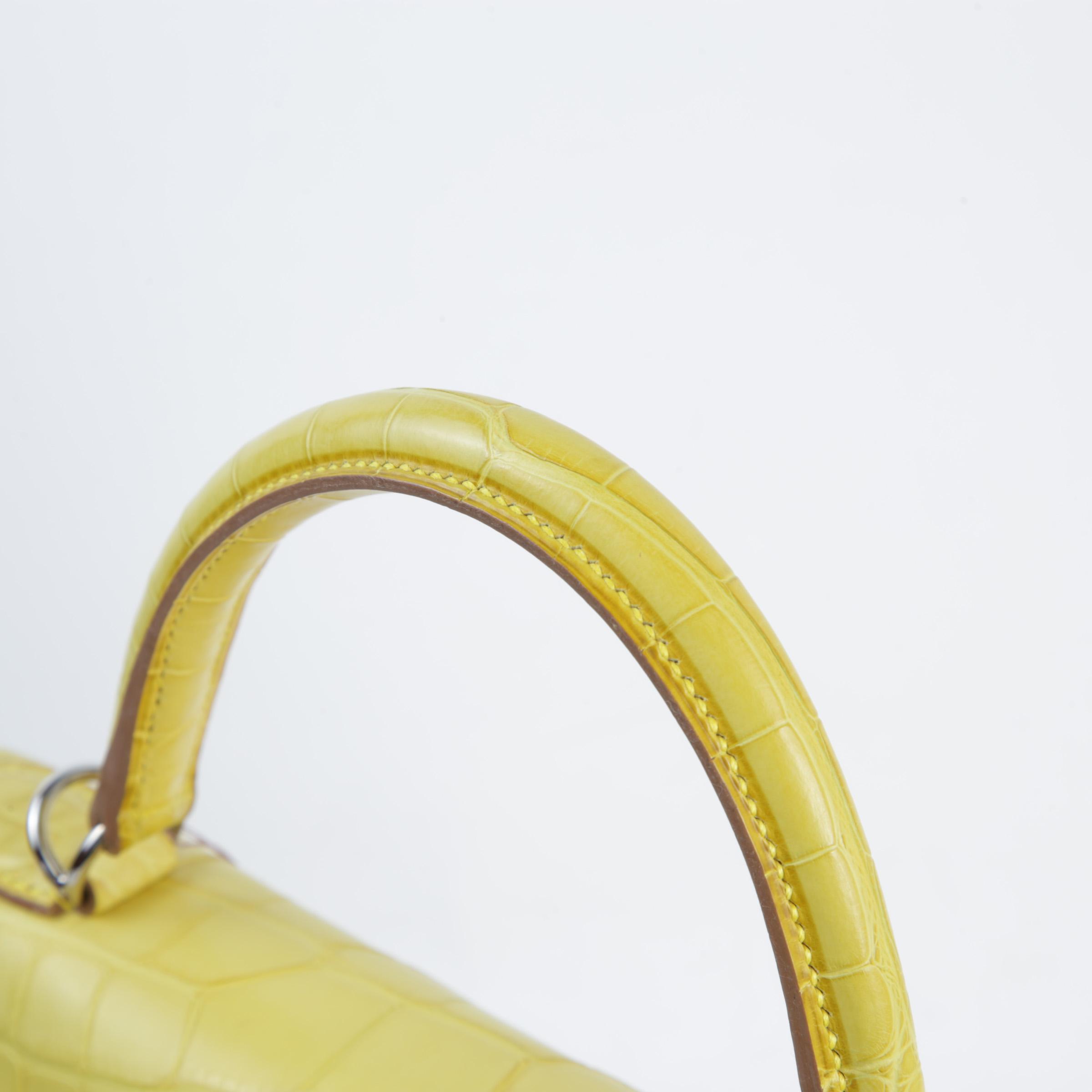 Unused ( Rank NS ) HERMÈS Kelly 28 Mimosa (M9) Matte Alligator Palladium hardware T (2015) - 3
