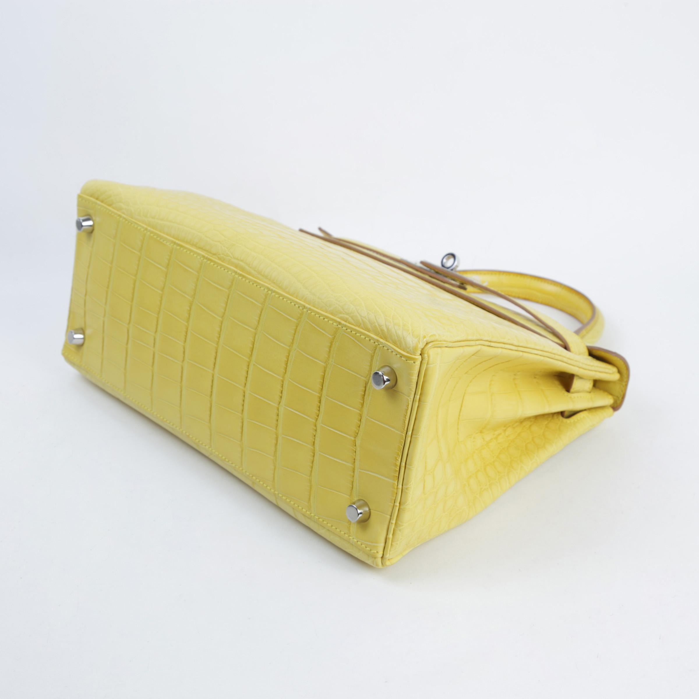 Unused ( Rank NS ) HERMÈS Kelly 28 Mimosa (M9) Matte Alligator Palladium hardware T (2015) - 5