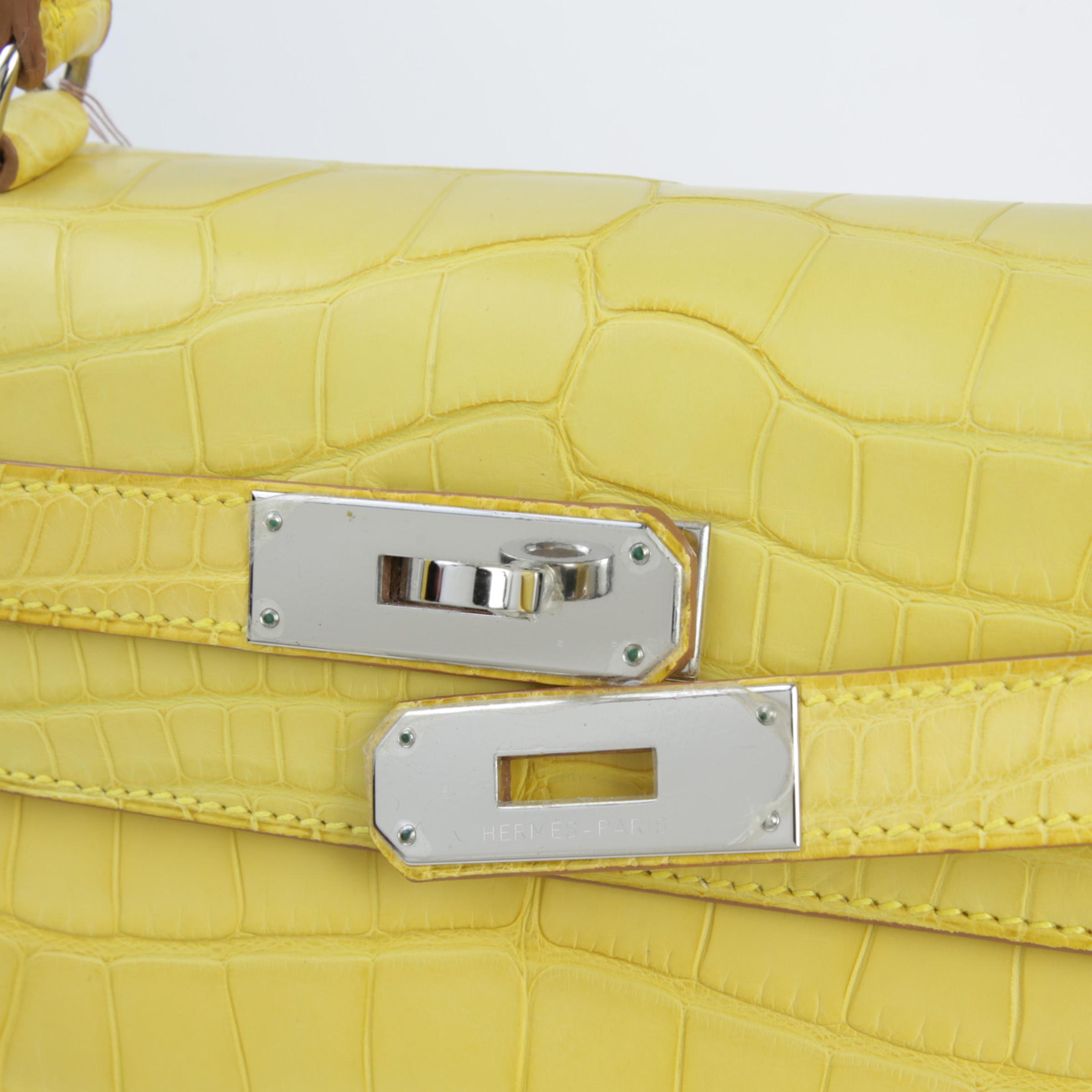 Unused ( Rank NS ) HERMÈS Kelly 28 Mimosa (M9) Matte Alligator Palladium hardware T (2015) - 8