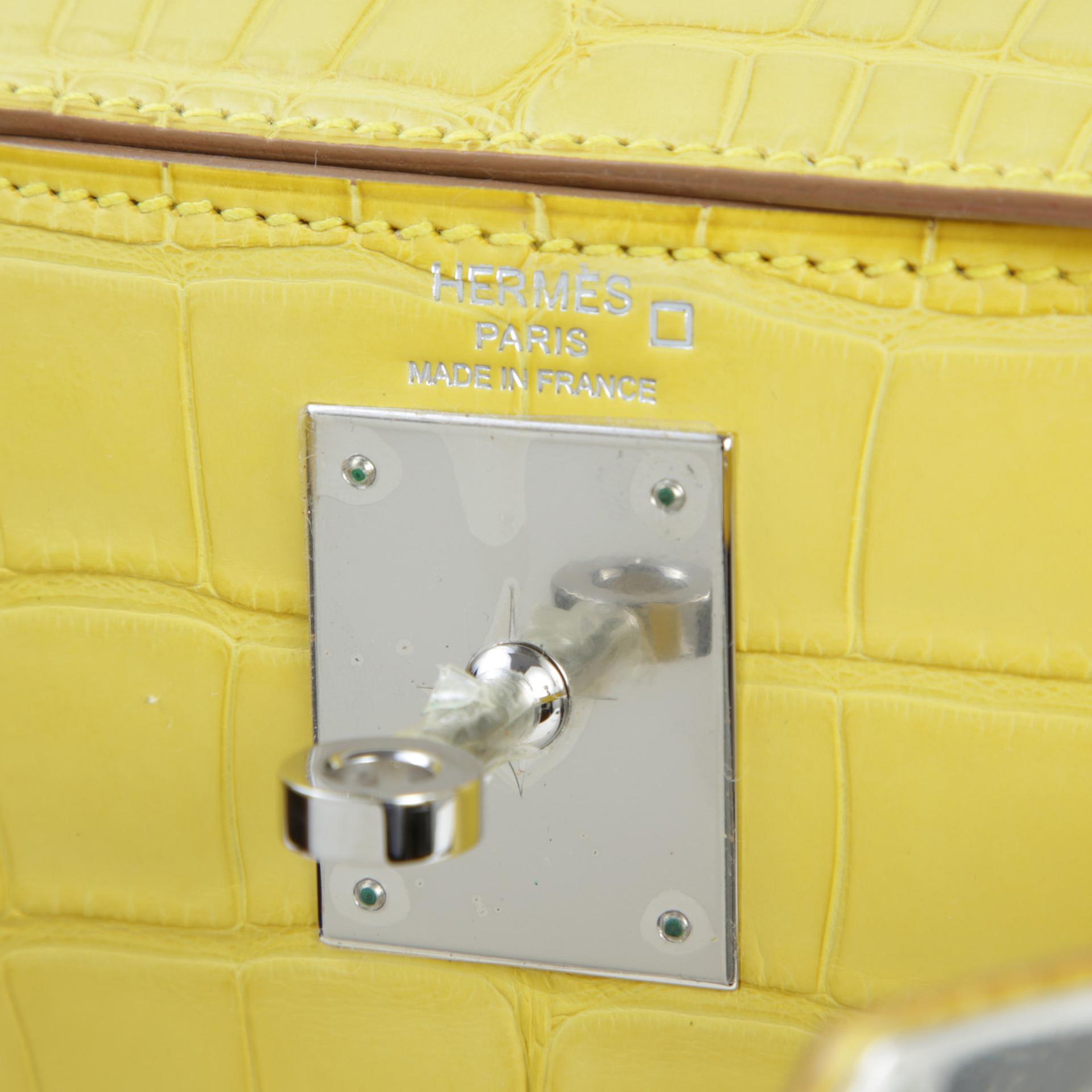 ランク NS 未使用品 HERMÈS エルメス ケリー28 ミモザ (M9) クロコダイル アリゲーター マット シルバー金具 T刻印 (2015) - 9