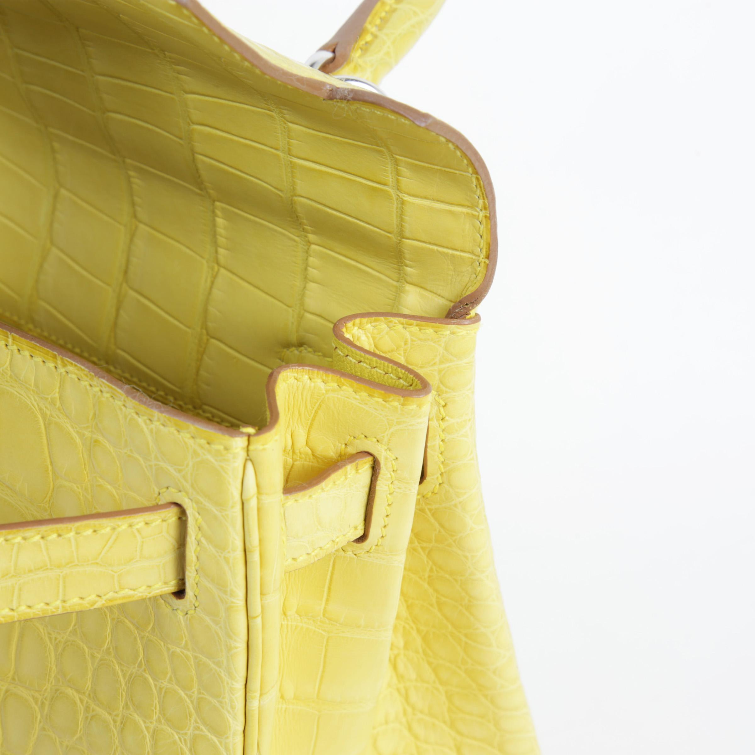 Unused ( Rank NS ) HERMÈS Kelly 28 Mimosa (M9) Matte Alligator Palladium hardware T (2015) - 11