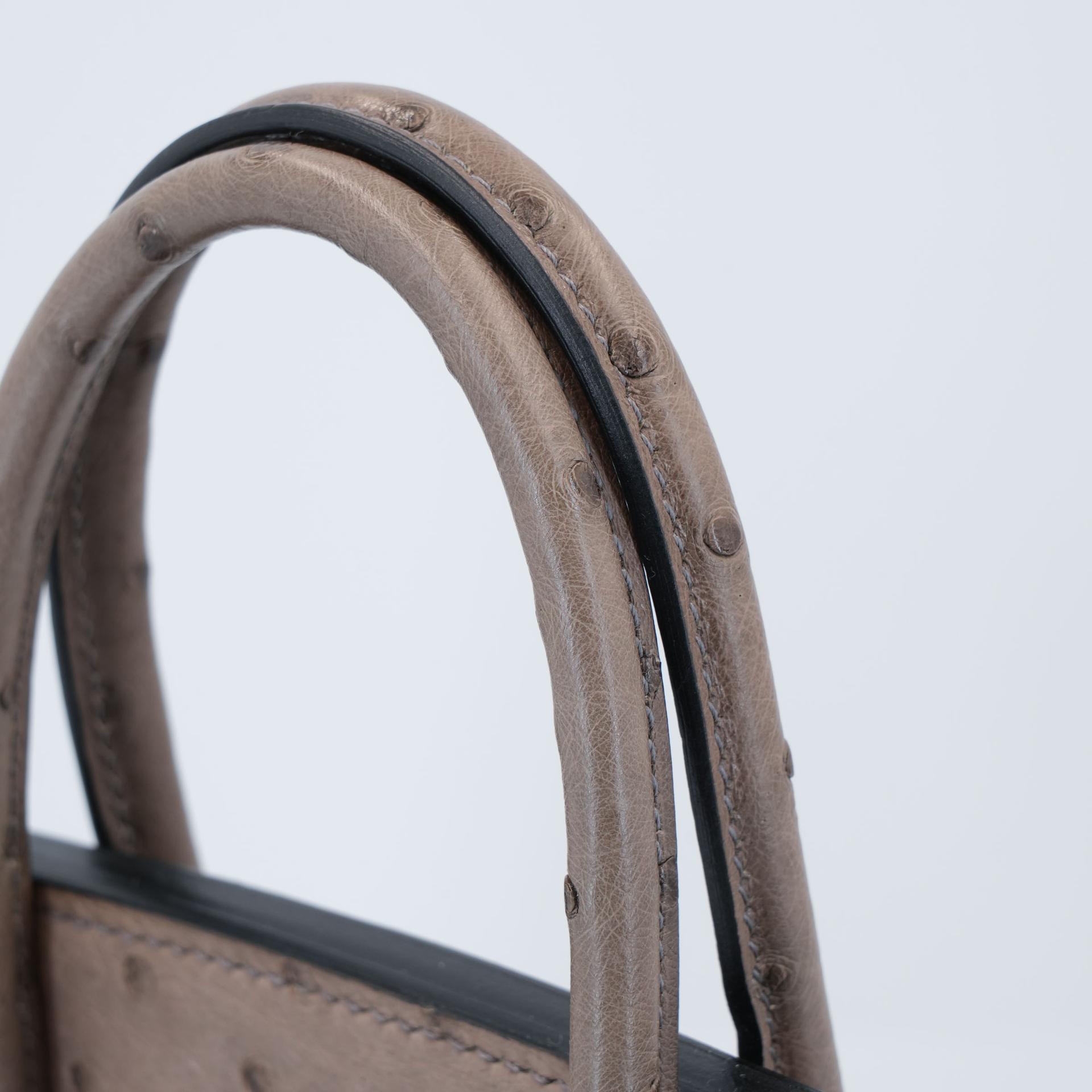 Very Good ( Rank A) HERMÈS Birkin 25 Gris Tourterelle (81) Ostrich Palladium hardware Square P (2012) - 3