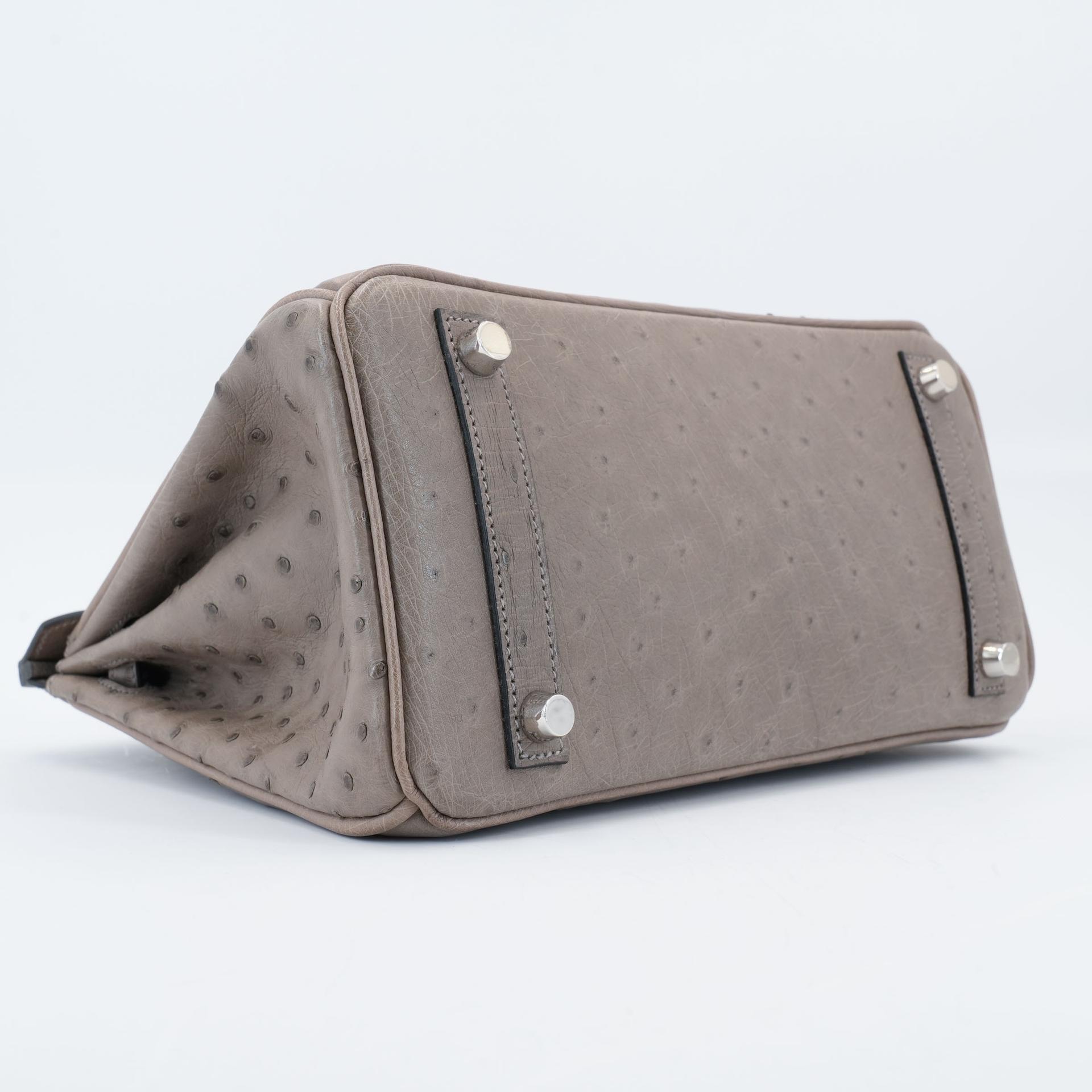 Very Good ( Rank A) HERMÈS Birkin 25 Gris Tourterelle (81) Ostrich Palladium hardware Square P (2012) - 4