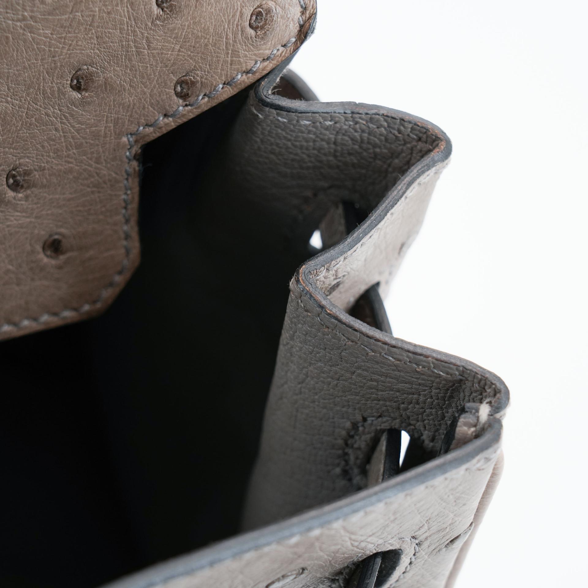 Very Good ( Rank A) HERMÈS Birkin 25 Gris Tourterelle (81) Ostrich Palladium hardware Square P (2012) - 23