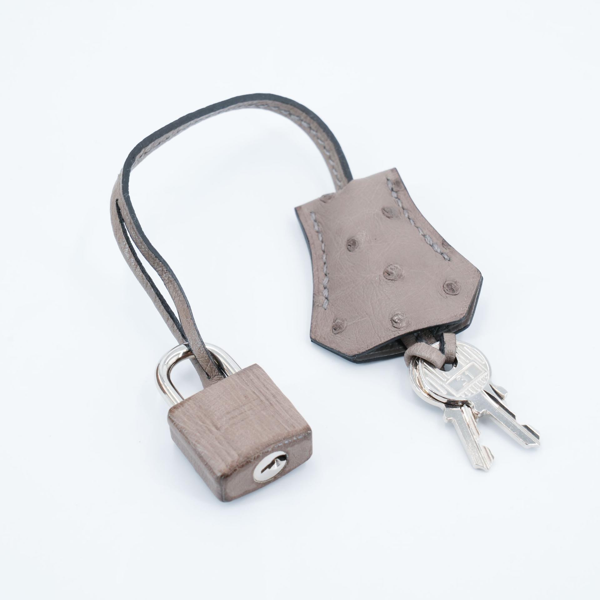 Very Good ( Rank A) HERMÈS Birkin 25 Gris Tourterelle (81) Ostrich Palladium hardware Square P (2012) - 24