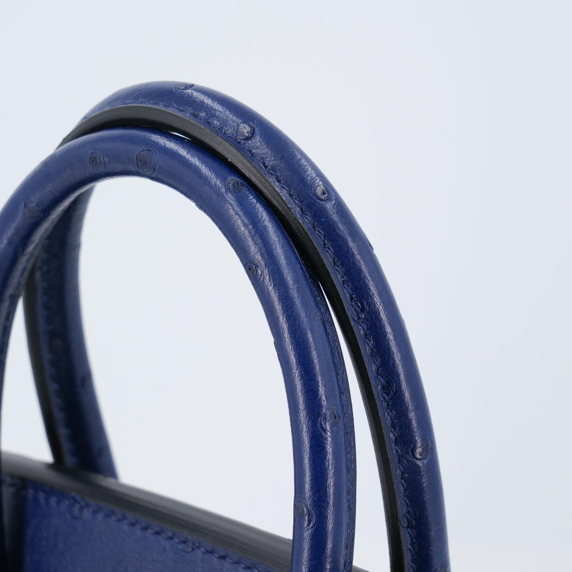 Unused ( Rank NS ) HERMÈS Birkin 25 Rouge Sellier (0G) Bleu Iris (77) Ostrich Palladium hardware B (2023) - 3