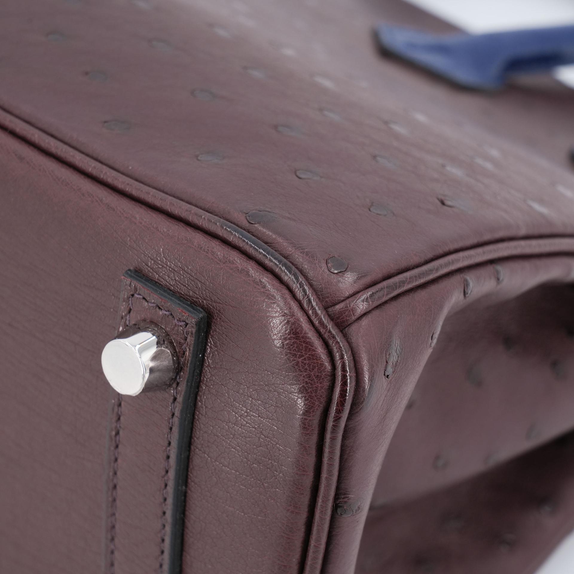 Unused ( Rank NS ) HERMÈS Birkin 25 Rouge Sellier (0G) Bleu Iris (77) Ostrich Palladium hardware B (2023) - 8