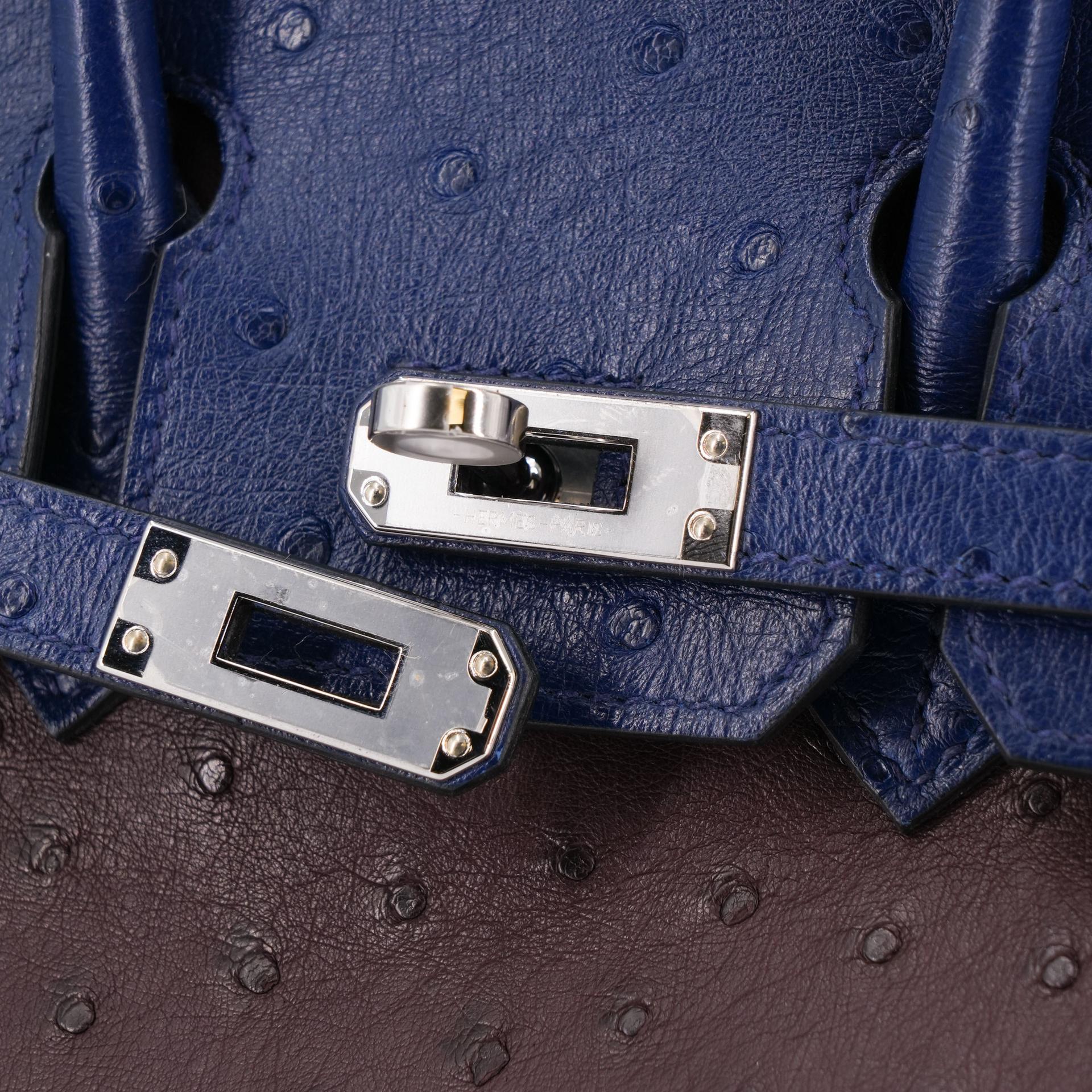 Unused ( Rank NS ) HERMÈS Birkin 25 Rouge Sellier (0G) Bleu Iris (77) Ostrich Palladium hardware B (2023) - 12