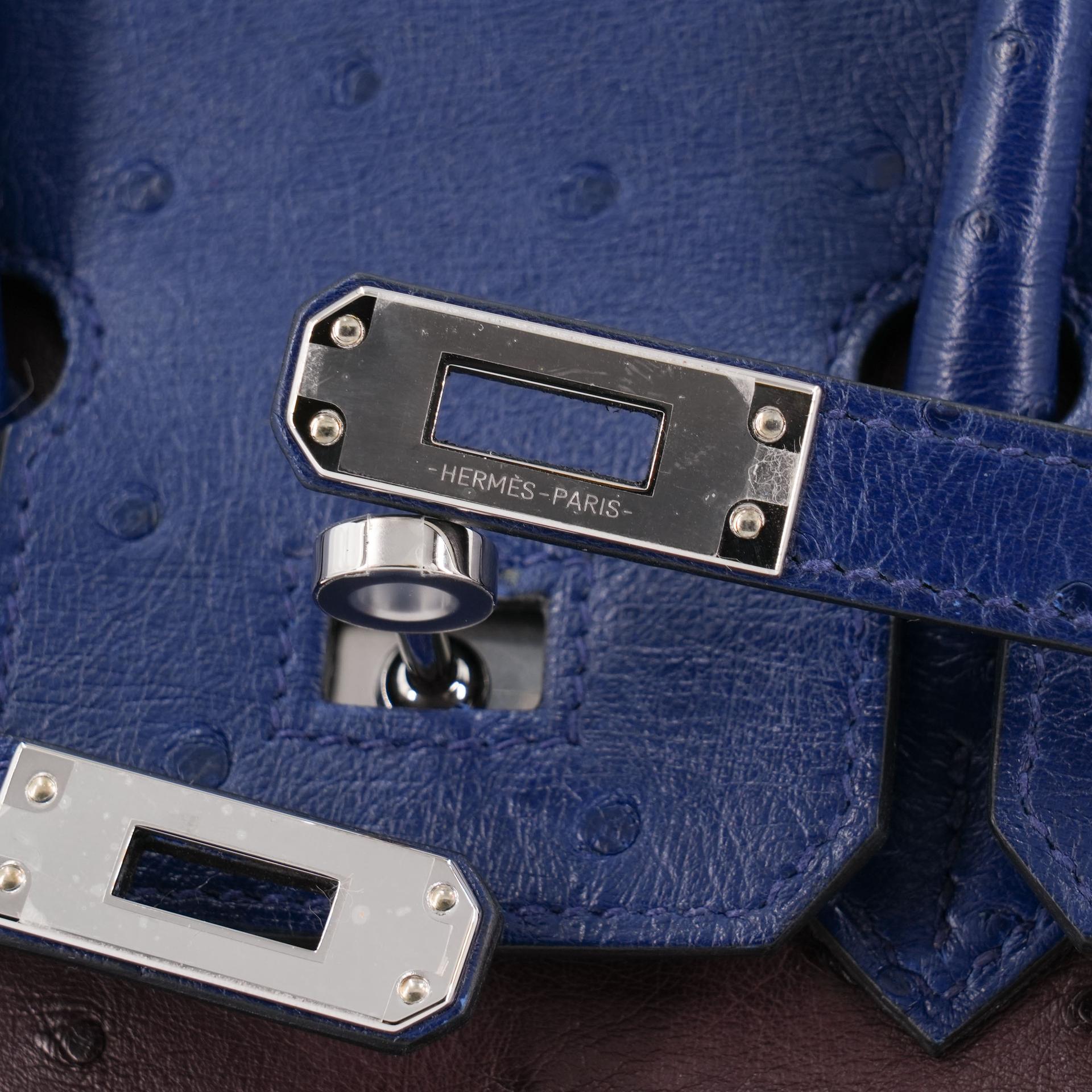 Unused ( Rank NS ) HERMÈS Birkin 25 Rouge Sellier (0G) Bleu Iris (77) Ostrich Palladium hardware B (2023) - 13
