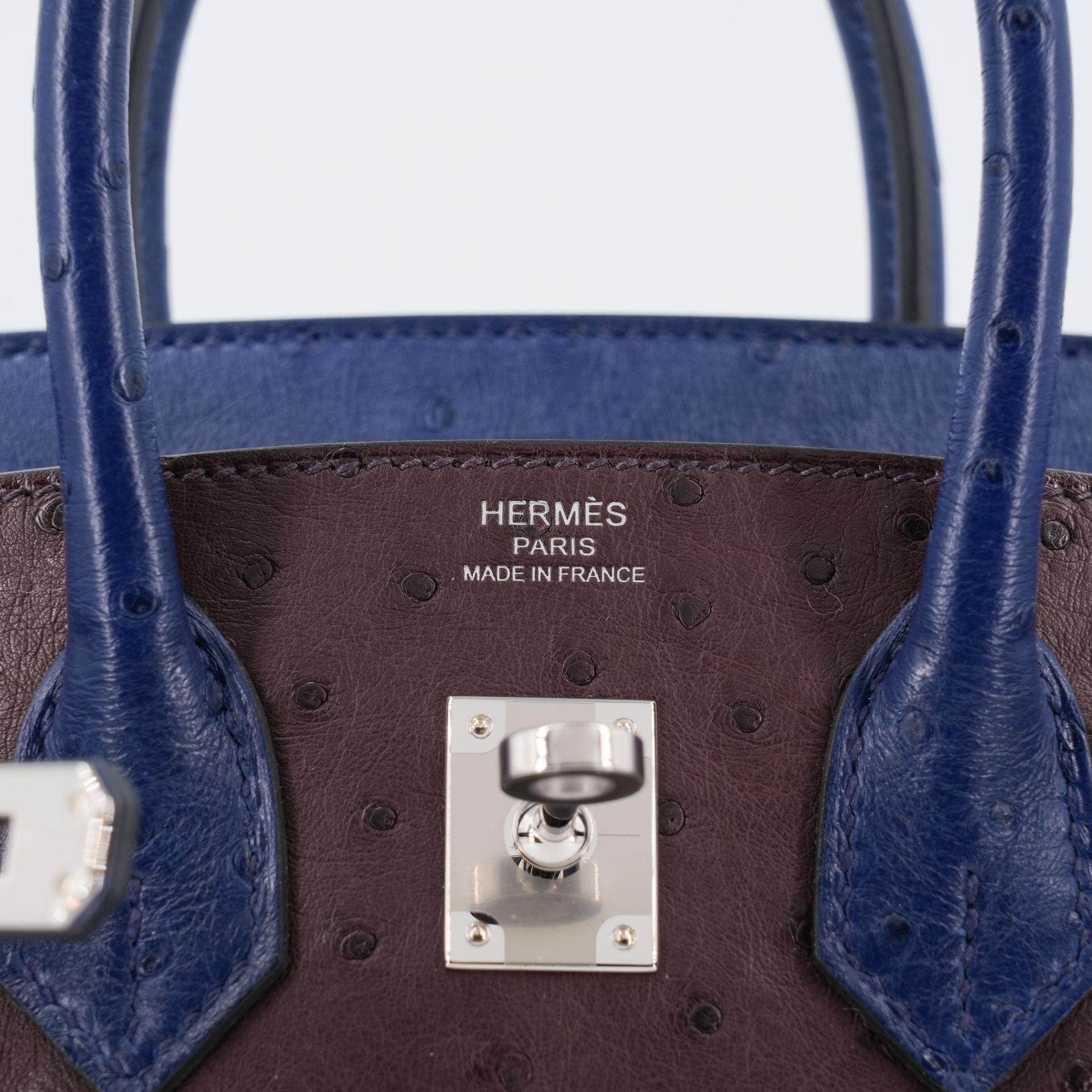 Unused ( Rank NS ) HERMÈS Birkin 25 Rouge Sellier (0G) Bleu Iris (77) Ostrich Palladium hardware B (2023) - 14