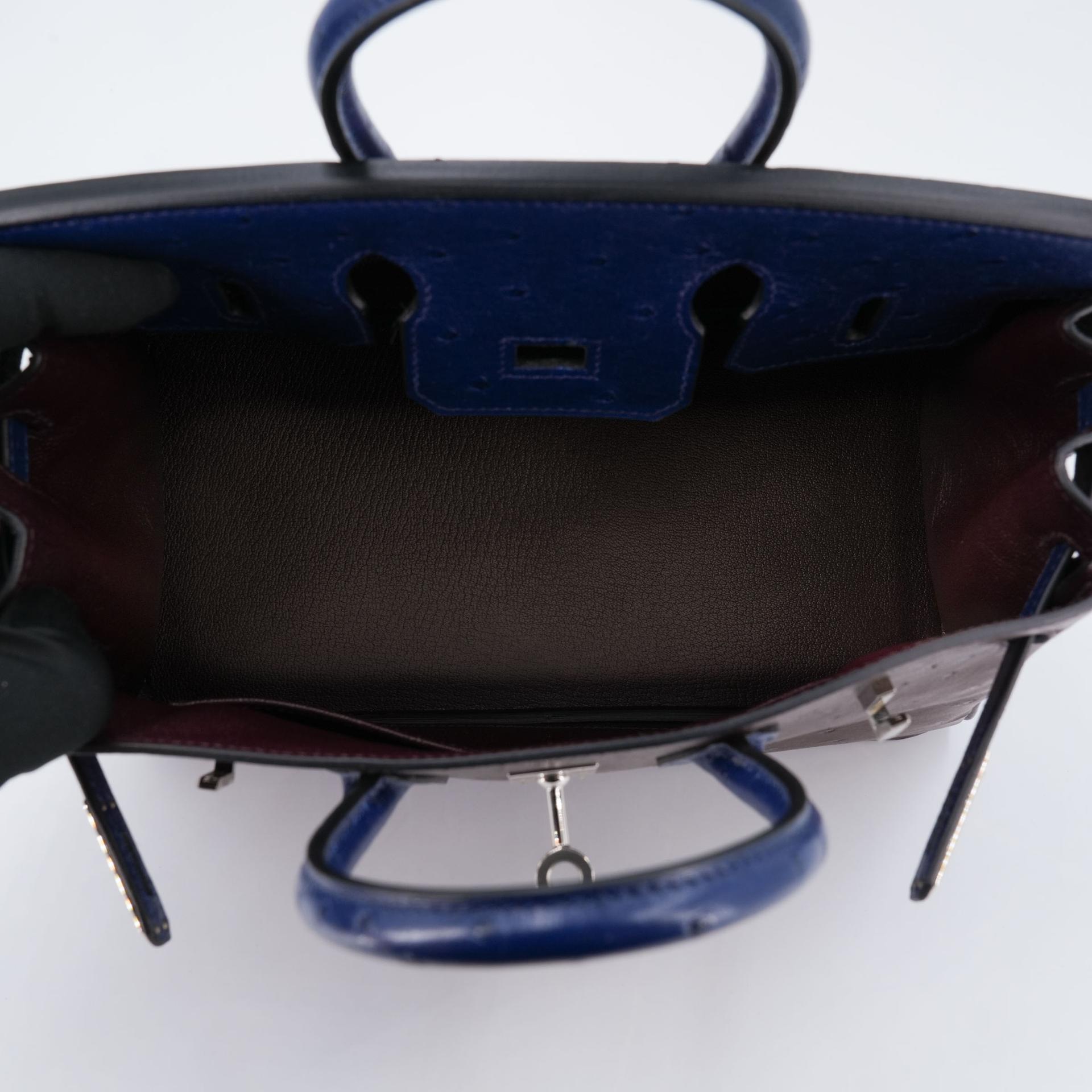 Unused ( Rank NS ) HERMÈS Birkin 25 Rouge Sellier (0G) Bleu Iris (77) Ostrich Palladium hardware B (2023) - 19