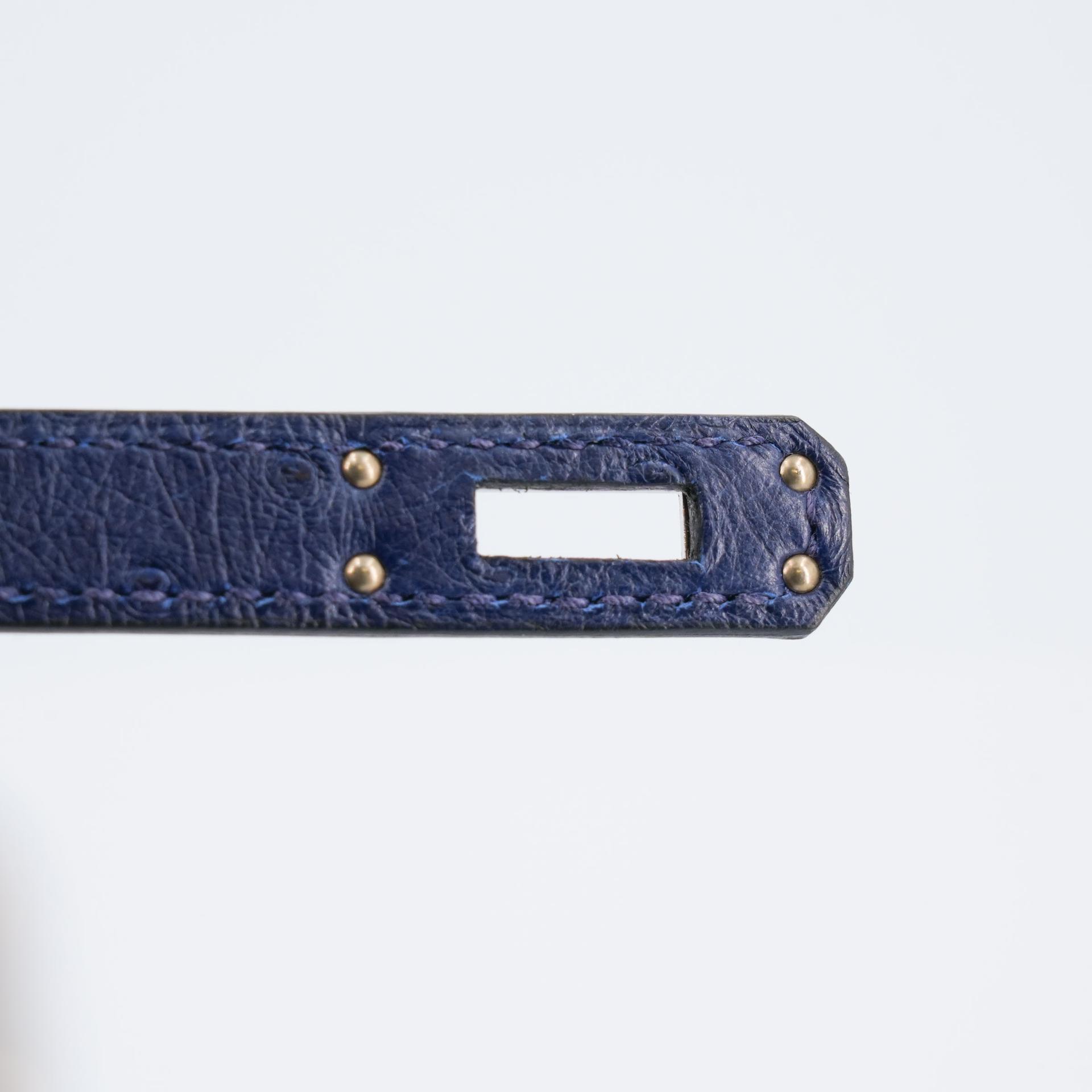 Unused ( Rank NS ) HERMÈS Birkin 25 Rouge Sellier (0G) Bleu Iris (77) Ostrich Palladium hardware B (2023) - 15
