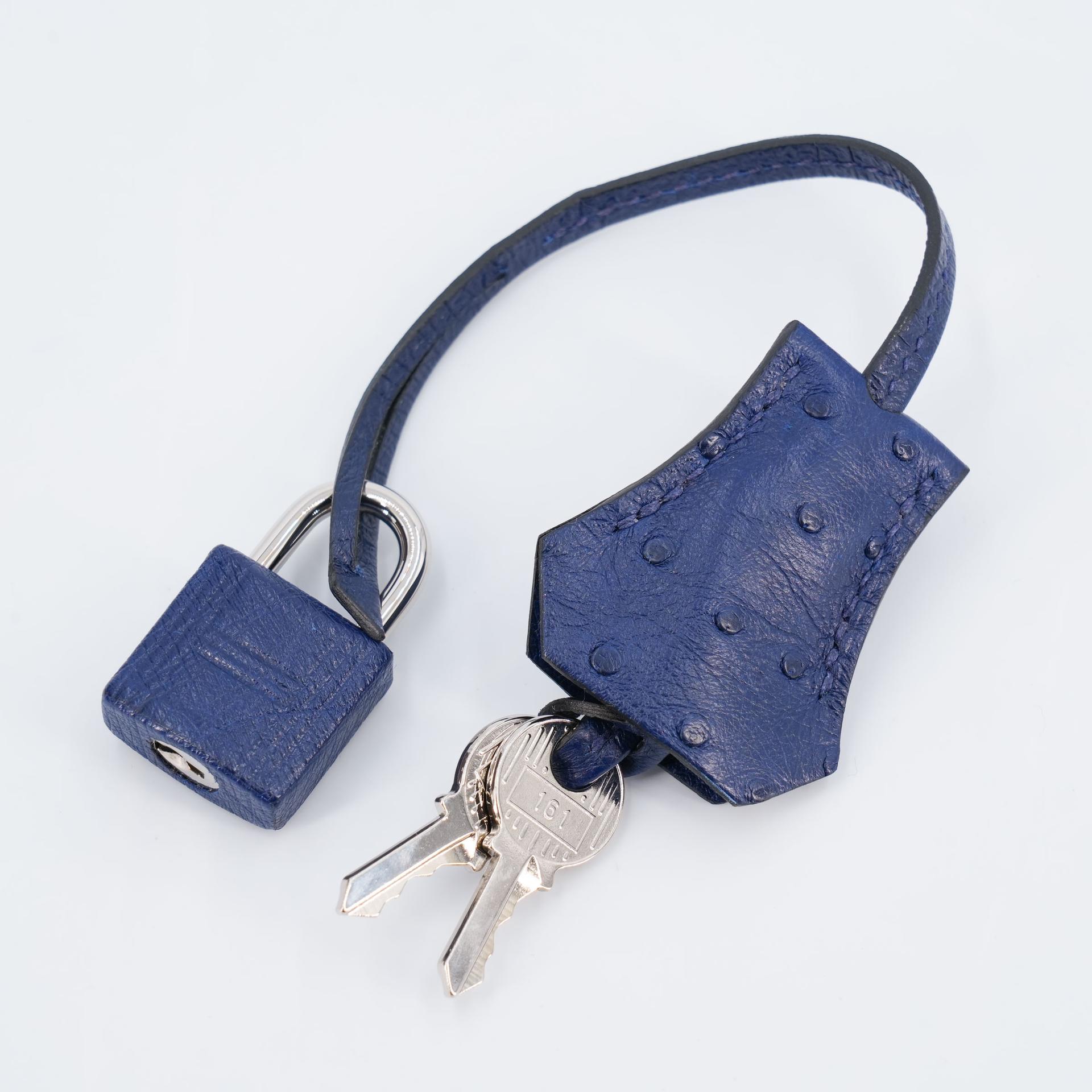 Unused ( Rank NS ) HERMÈS Birkin 25 Rouge Sellier (0G) Bleu Iris (77) Ostrich Palladium hardware B (2023) - 22