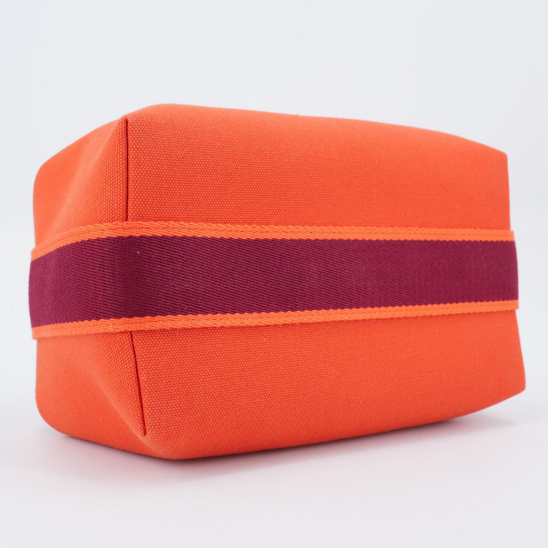 Excellent ( Rank SA )  HERMÈS  Bride-a-Brac Case PM Orange (93) Canvas Palladium hardware - 4